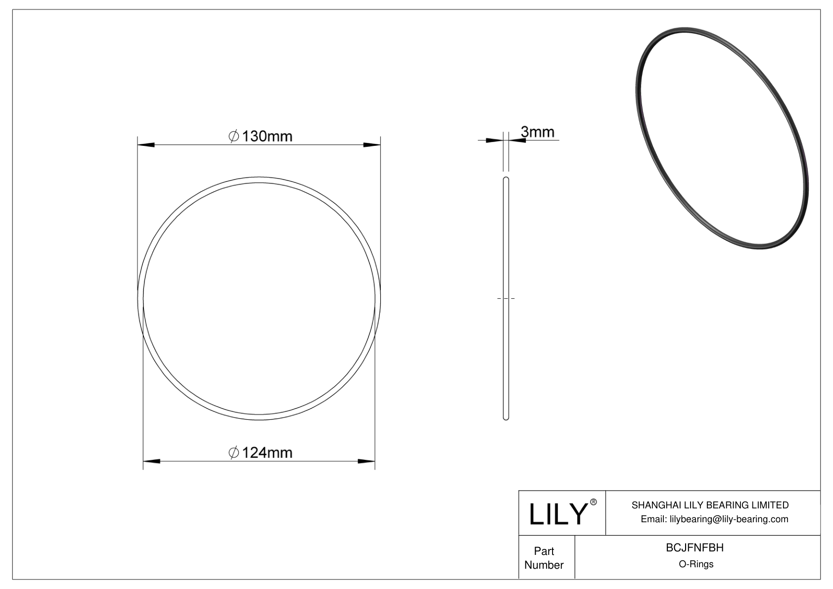 BCJFNFBH Chemical Resistant O-rings Round cad drawing