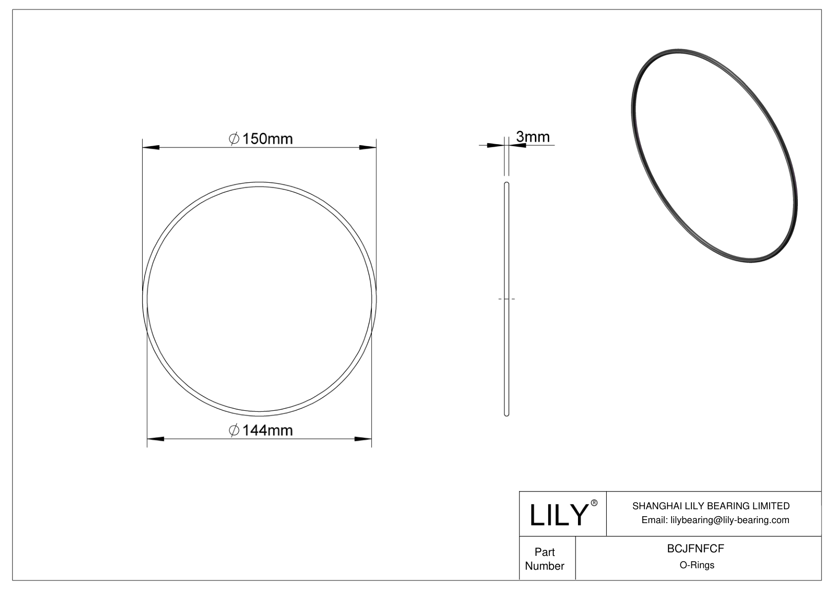 BCJFNFCF Chemical Resistant O-rings Round cad drawing