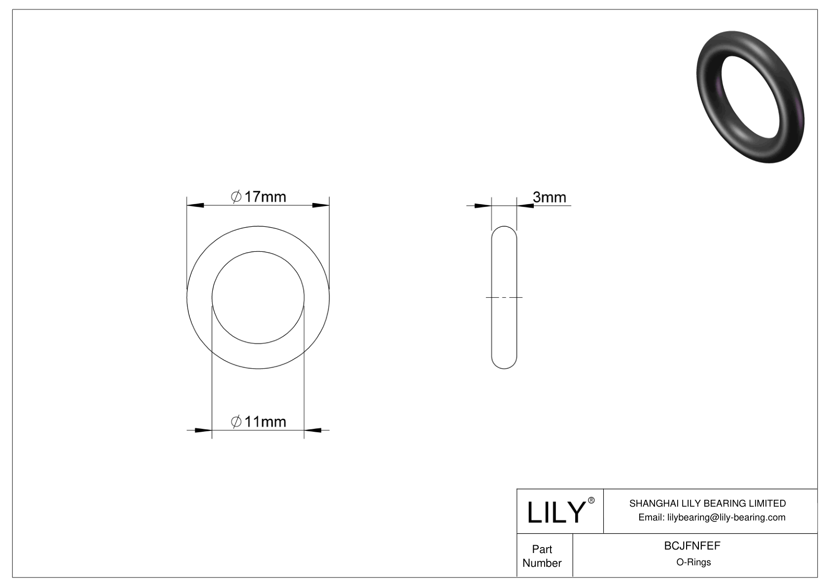 BCJFNFEF Chemical Resistant O-rings Round cad drawing