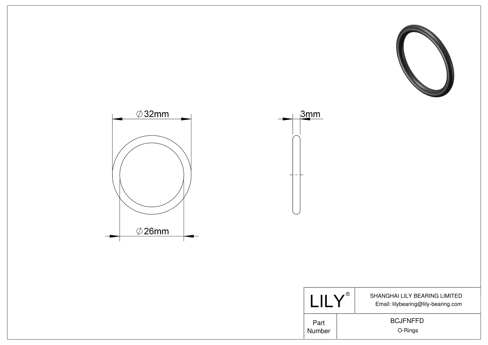 BCJFNFFD Chemical Resistant O-rings Round cad drawing