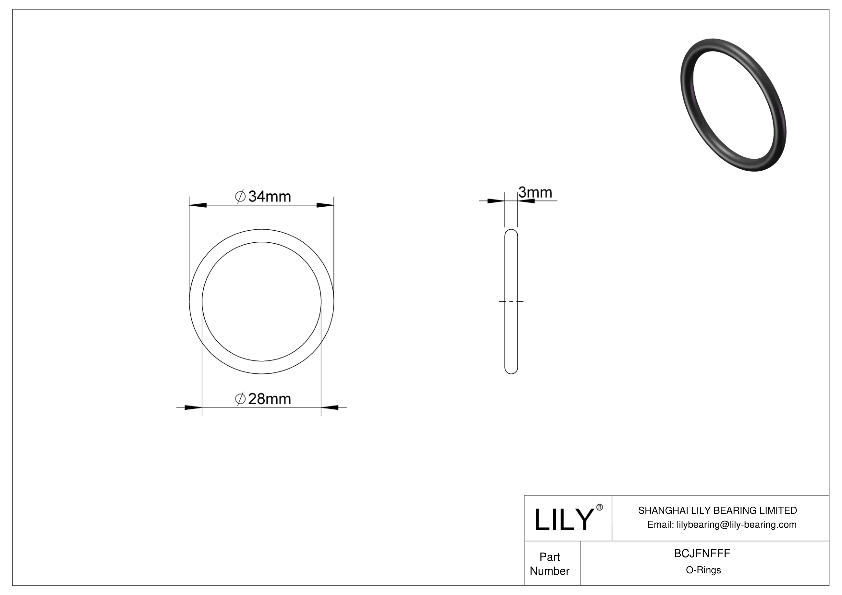 BCJFNFFF Chemical Resistant O-rings Round cad drawing