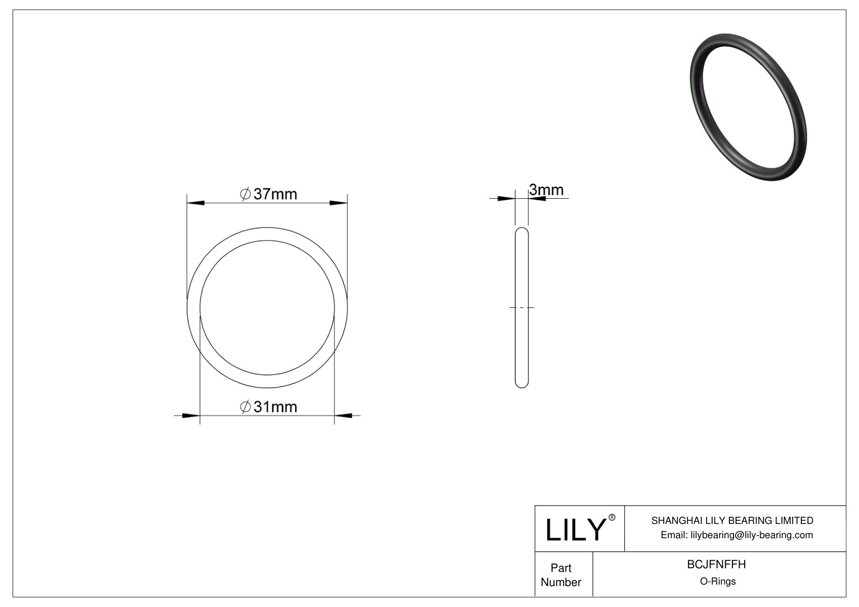 BCJFNFFH Chemical Resistant O-rings Round cad drawing