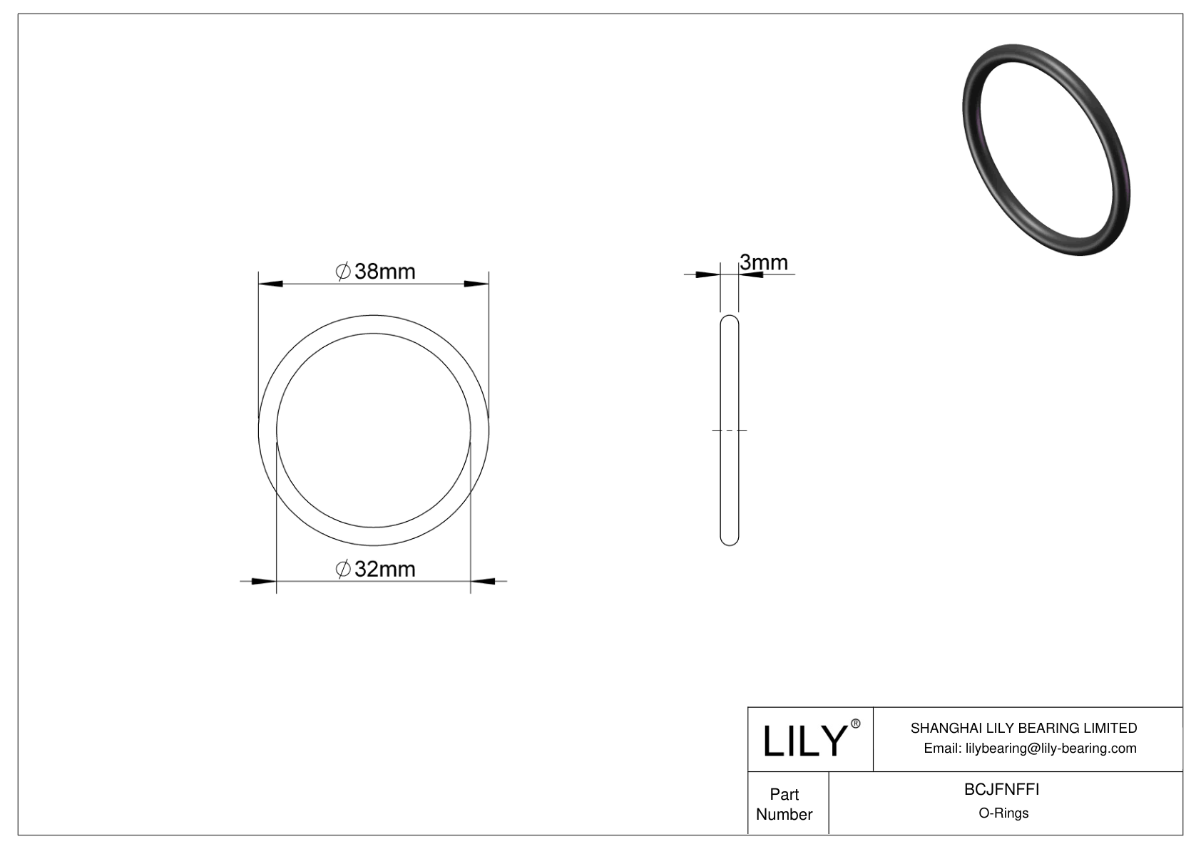 BCJFNFFI Chemical Resistant O-rings Round cad drawing