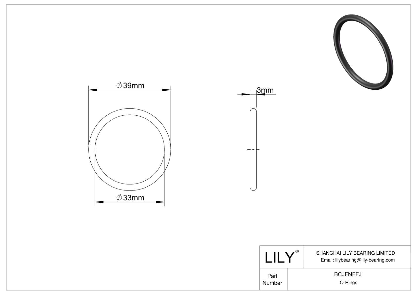 BCJFNFFJ Chemical Resistant O-rings Round cad drawing