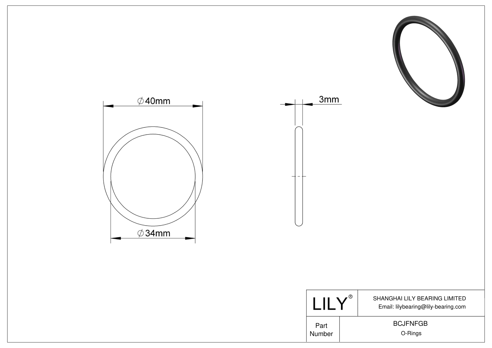 BCJFNFGB Chemical Resistant O-rings Round cad drawing