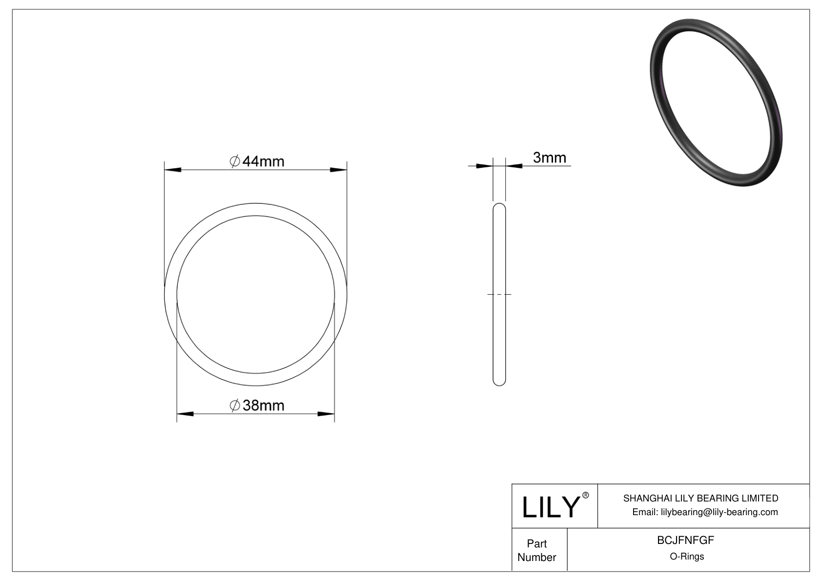 BCJFNFGF Chemical Resistant O-rings Round cad drawing