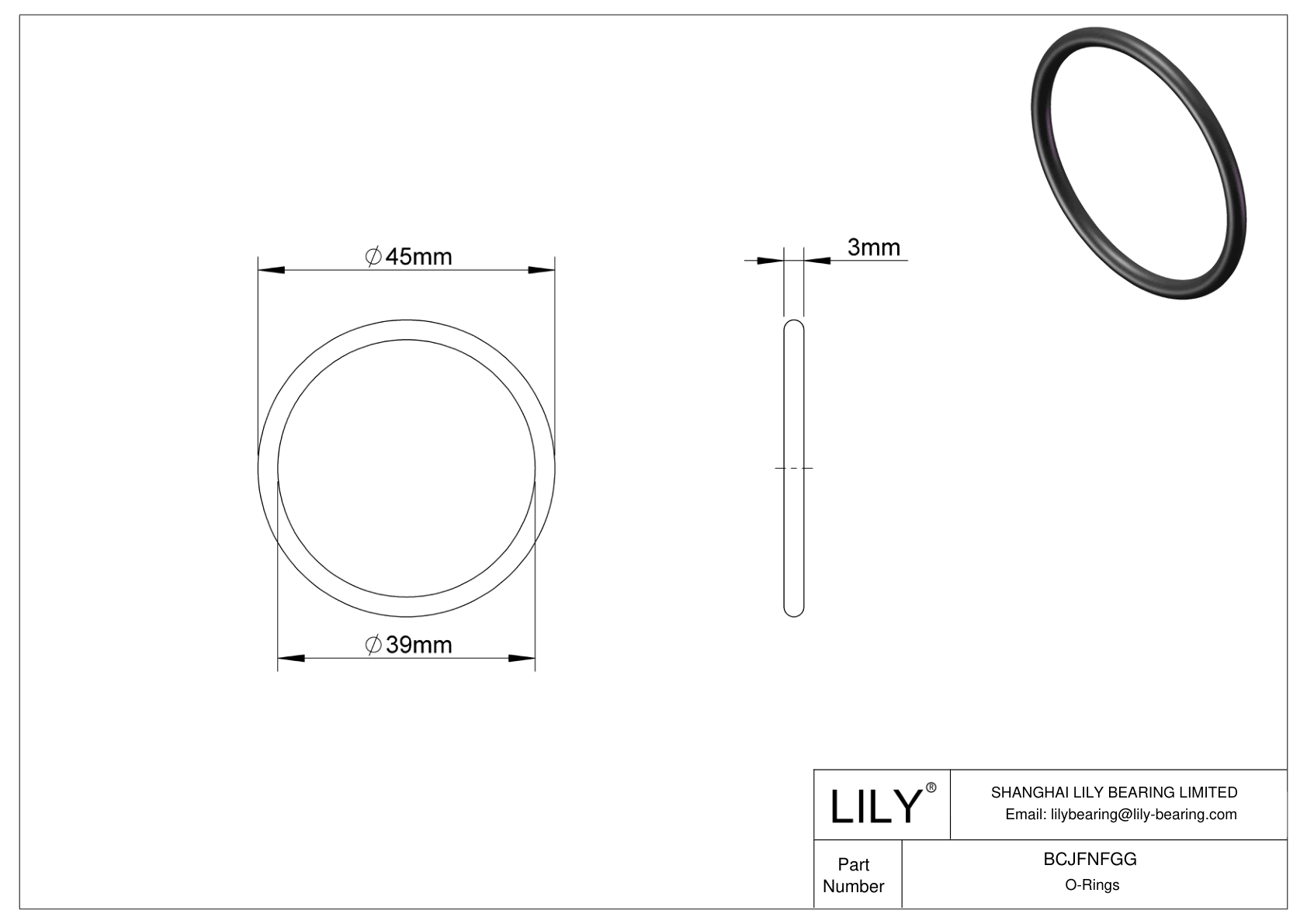 BCJFNFGG Chemical Resistant O-rings Round cad drawing