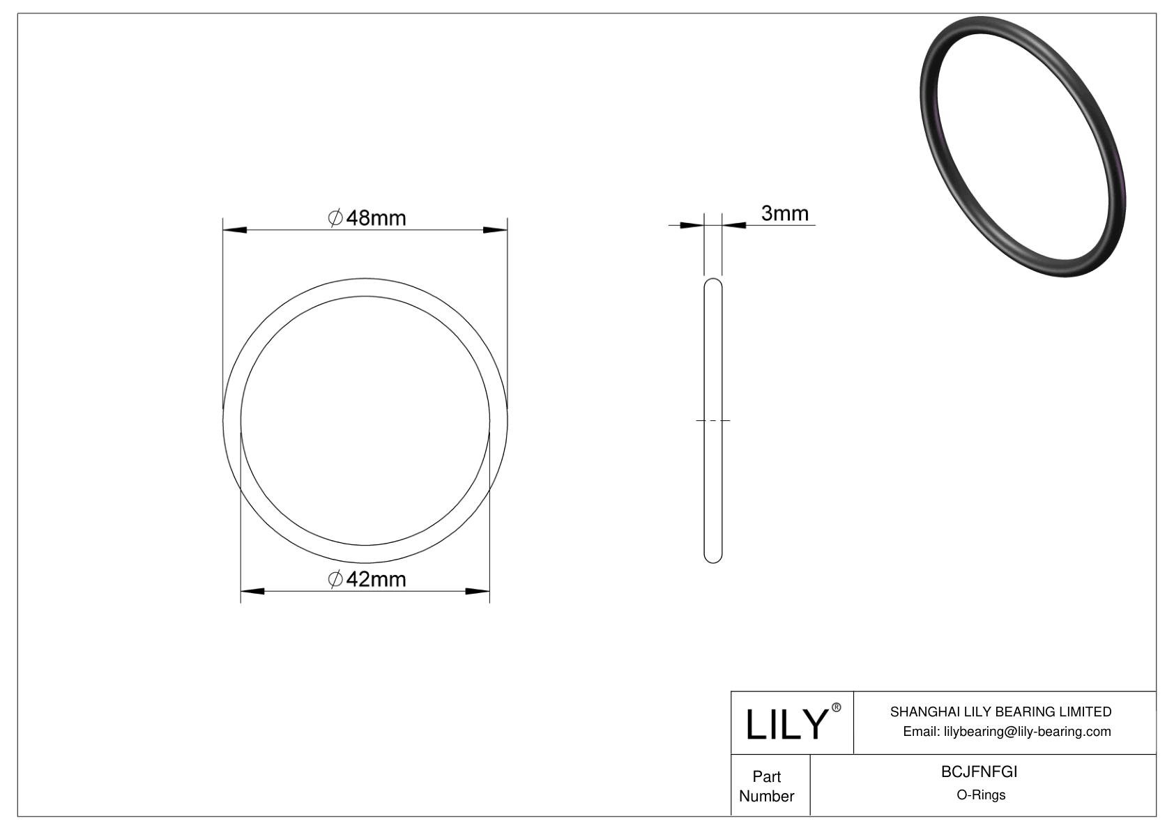 BCJFNFGI Chemical Resistant O-rings Round cad drawing