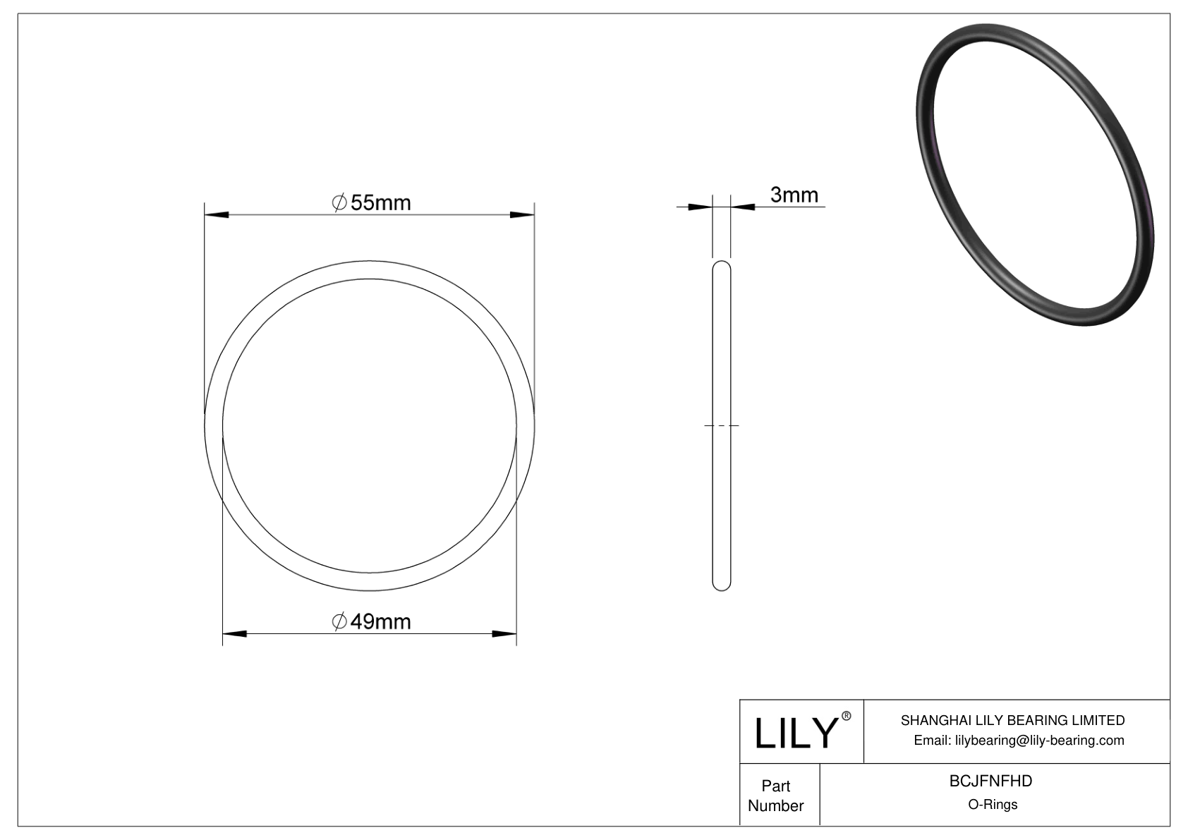 BCJFNFHD Chemical Resistant O-rings Round cad drawing