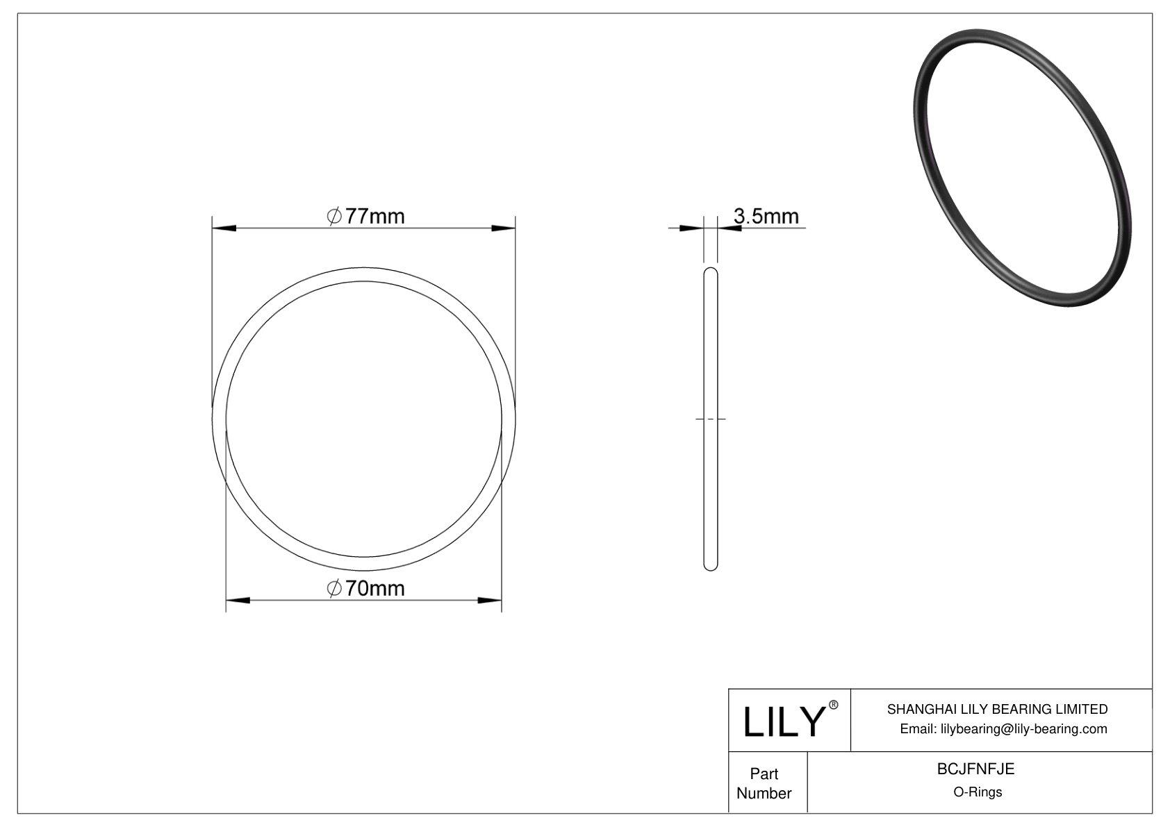 BCJFNFJE Chemical Resistant O-rings Round cad drawing