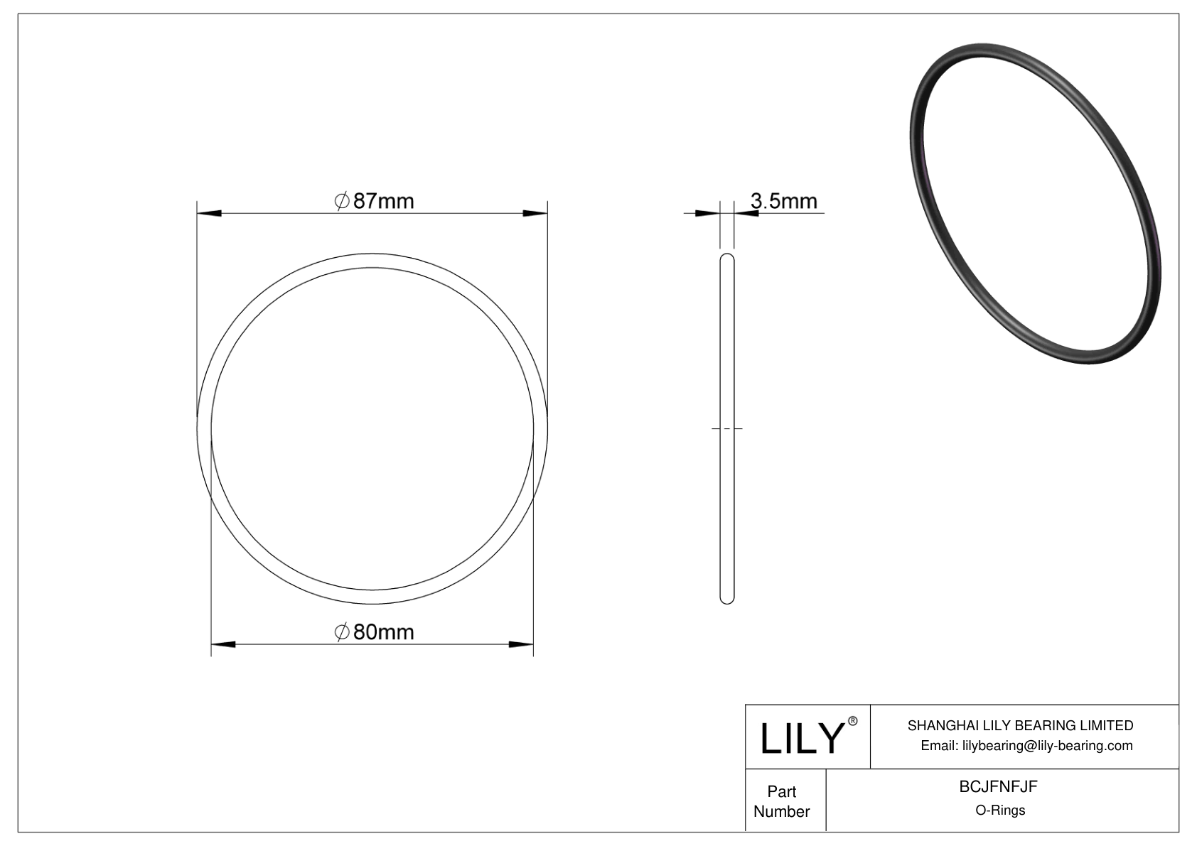 BCJFNFJF Chemical Resistant O-rings Round cad drawing