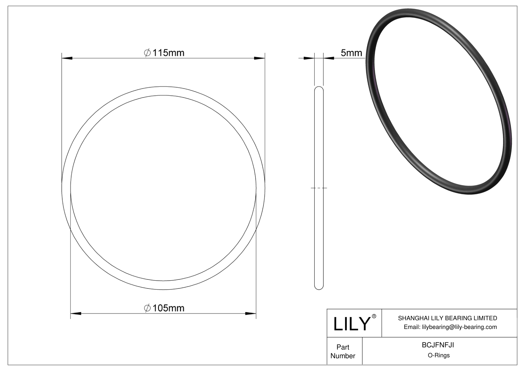 BCJFNFJI Chemical Resistant O-rings Round cad drawing