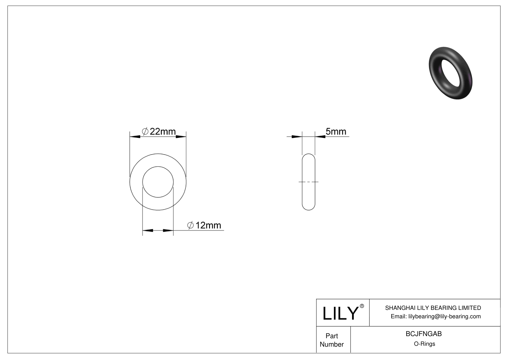 BCJFNGAB Chemical Resistant O-rings Round cad drawing