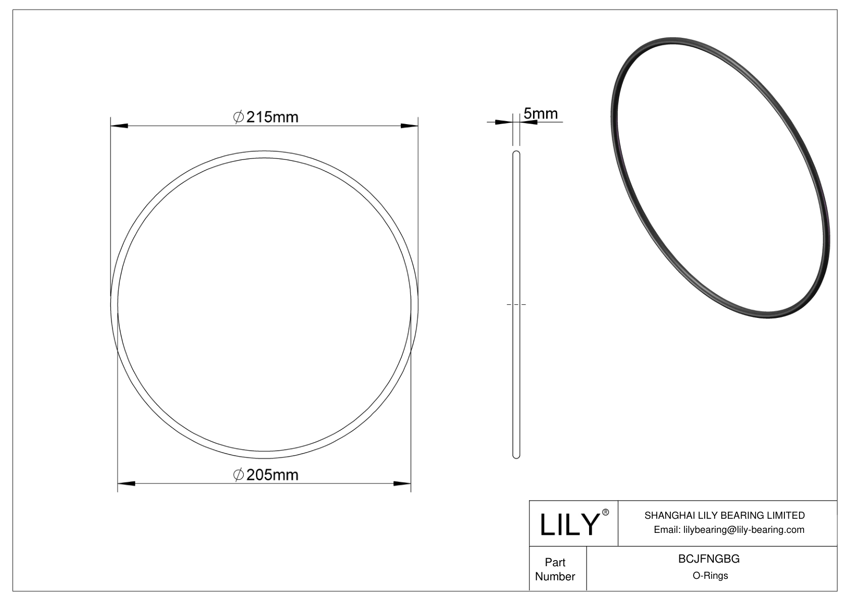 BCJFNGBG Chemical Resistant O-rings Round cad drawing