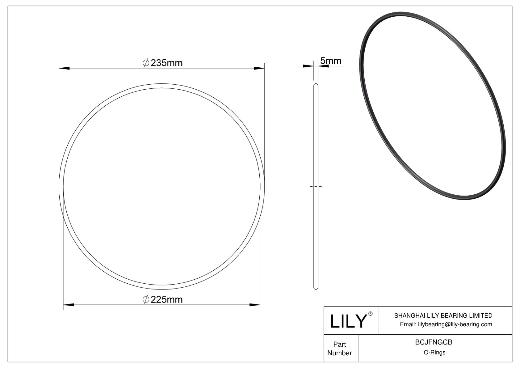 BCJFNGCB Chemical Resistant O-rings Round cad drawing