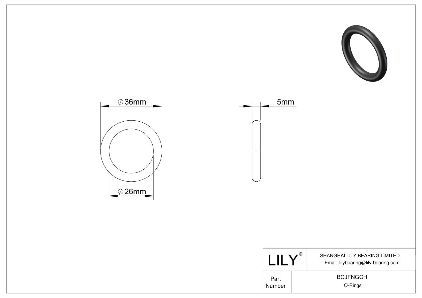 BCJFNGCH Chemical Resistant O-rings Round cad drawing