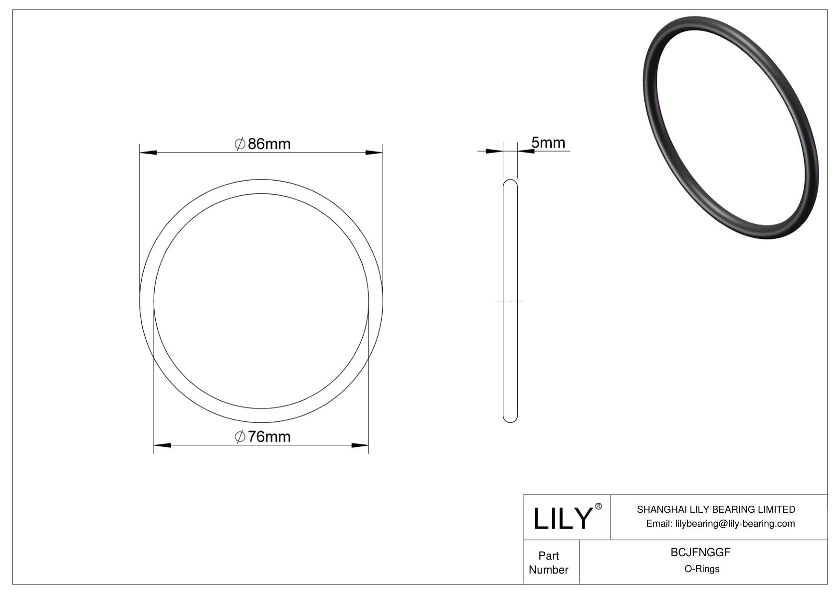 BCJFNGGF Chemical Resistant O-rings Round cad drawing