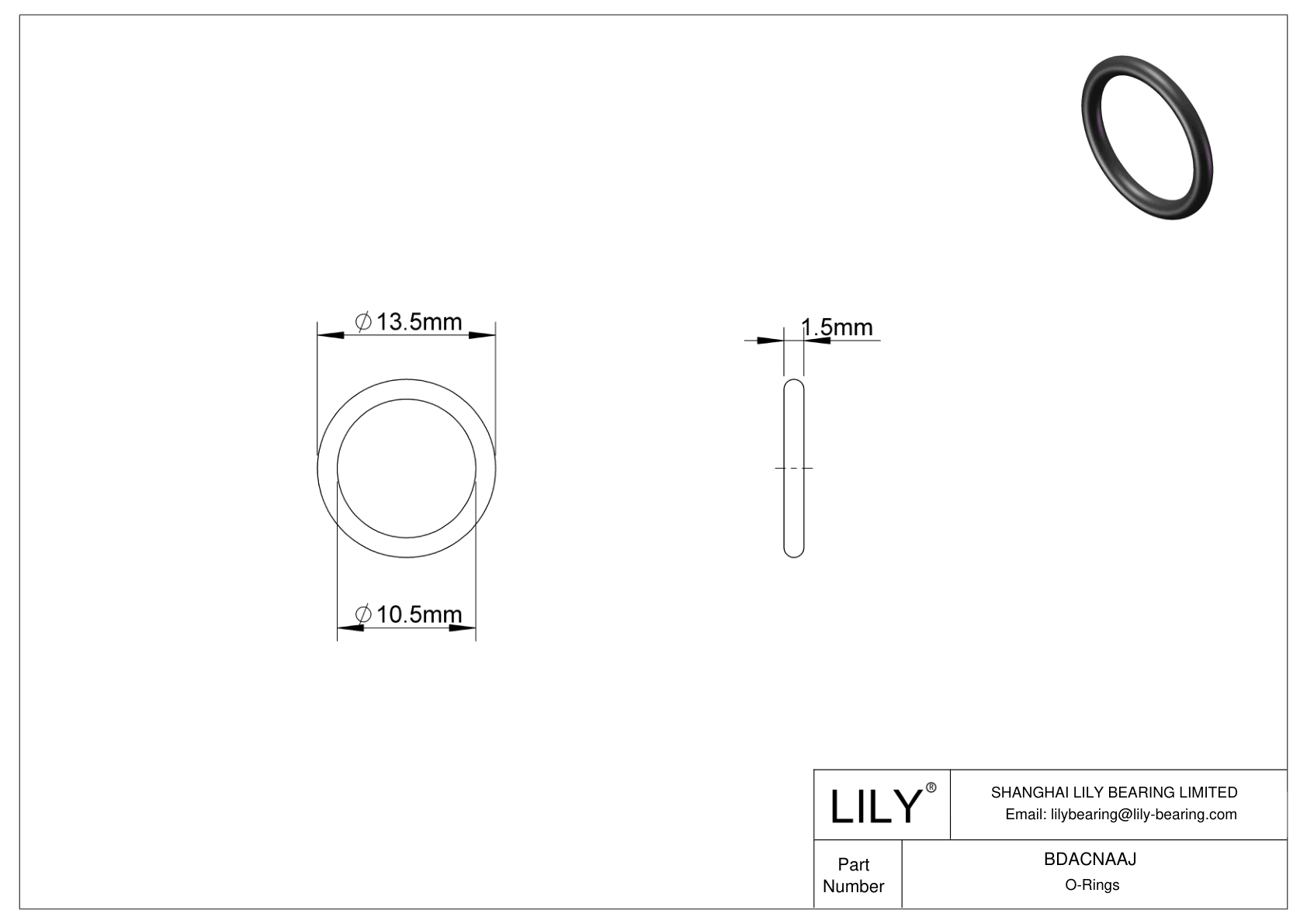 BDACNAAJ Oil Resistant O-Rings Round cad drawing