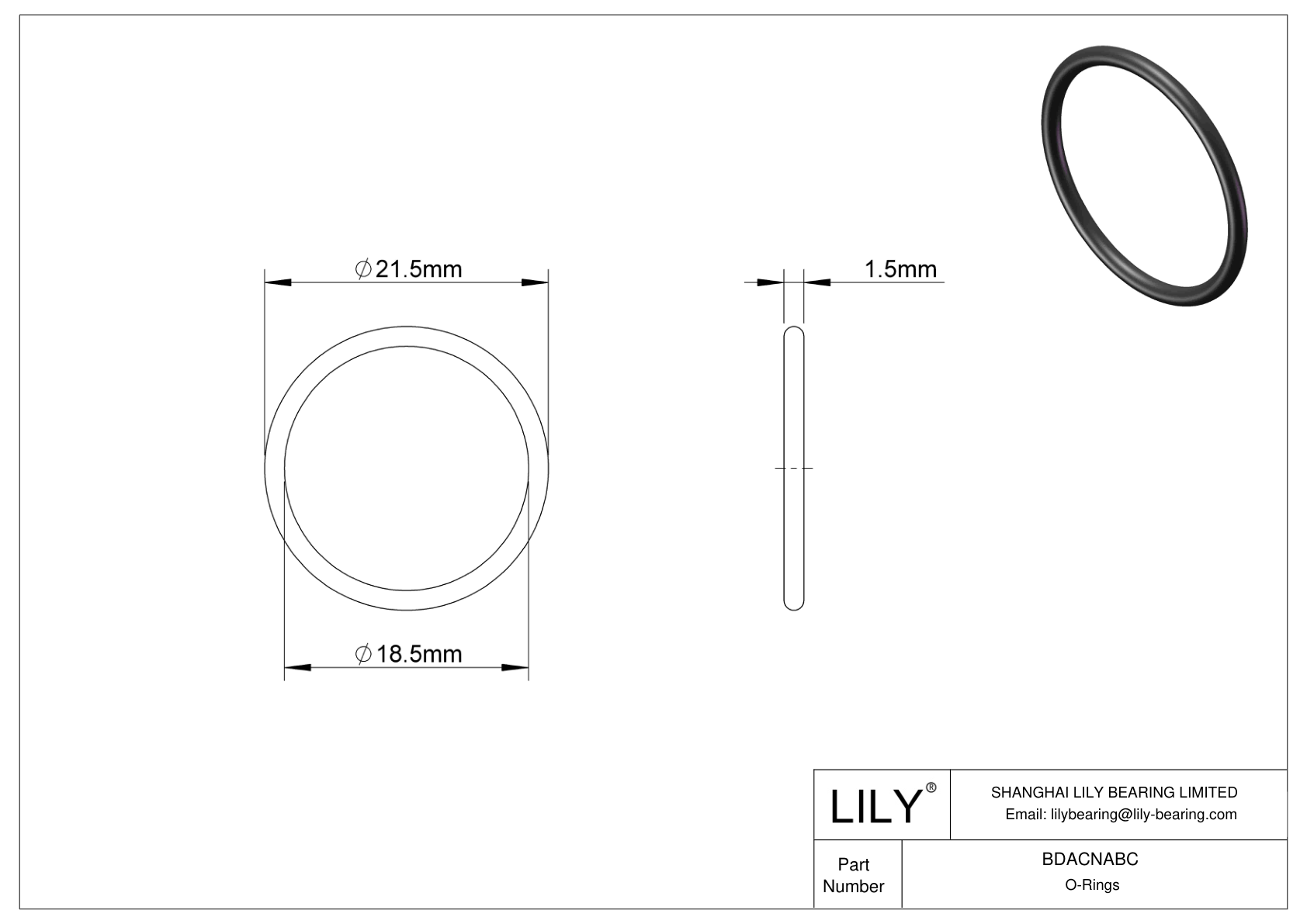 BDACNABC Oil Resistant O-Rings Round cad drawing