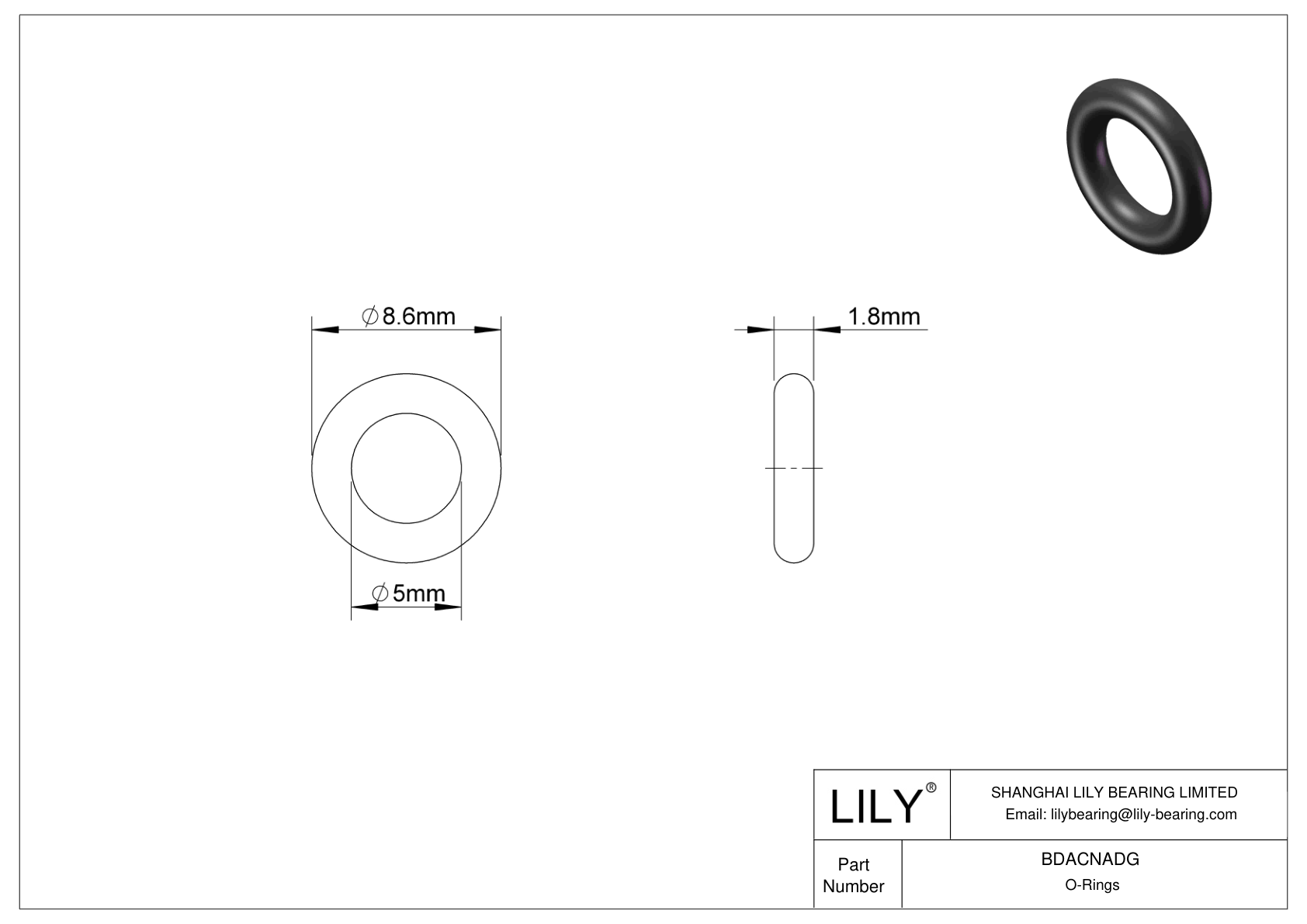 BDACNADG Oil Resistant O-Rings Round cad drawing