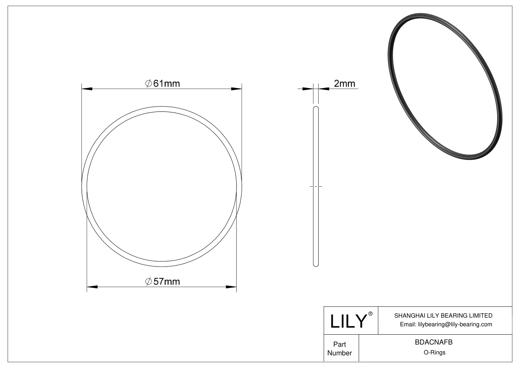 BDACNAFB Oil Resistant O-Rings Round cad drawing