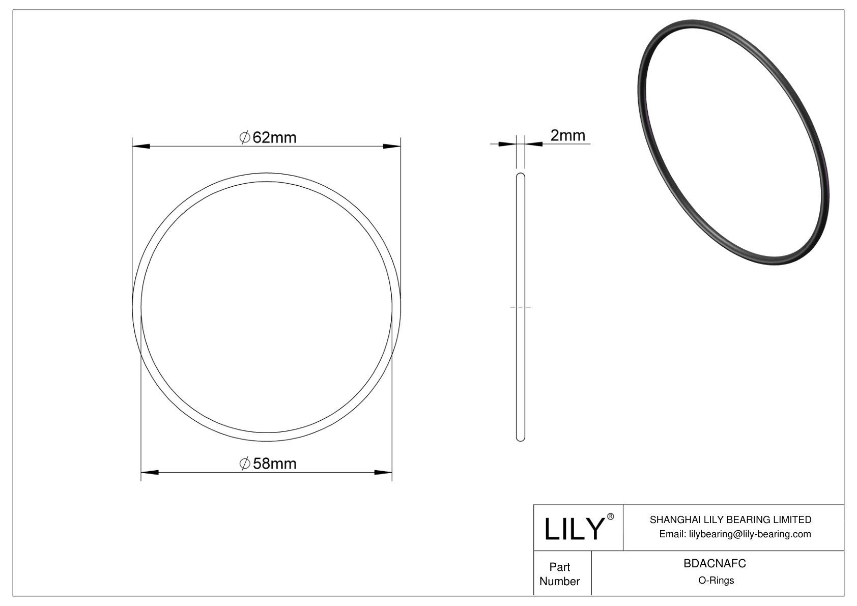 BDACNAFC Oil Resistant O-Rings Round cad drawing