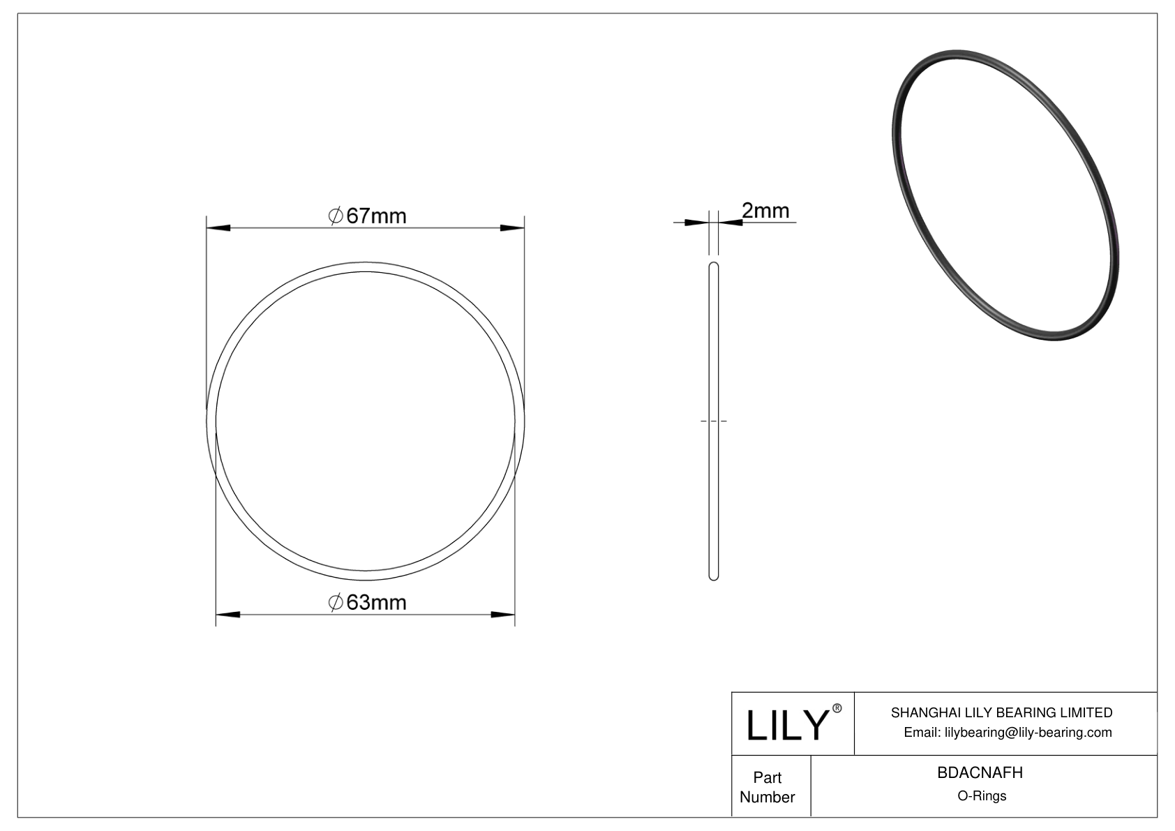 BDACNAFH Oil Resistant O-Rings Round cad drawing