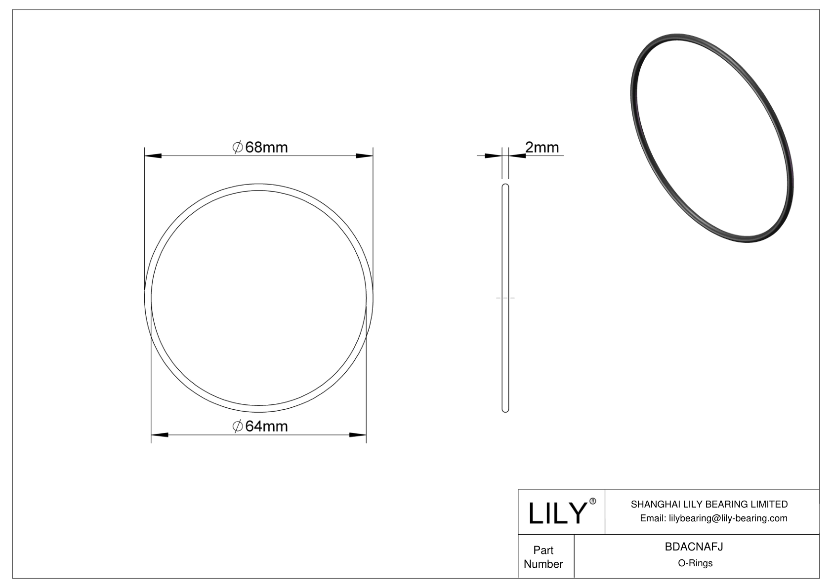 BDACNAFJ Oil Resistant O-Rings Round cad drawing