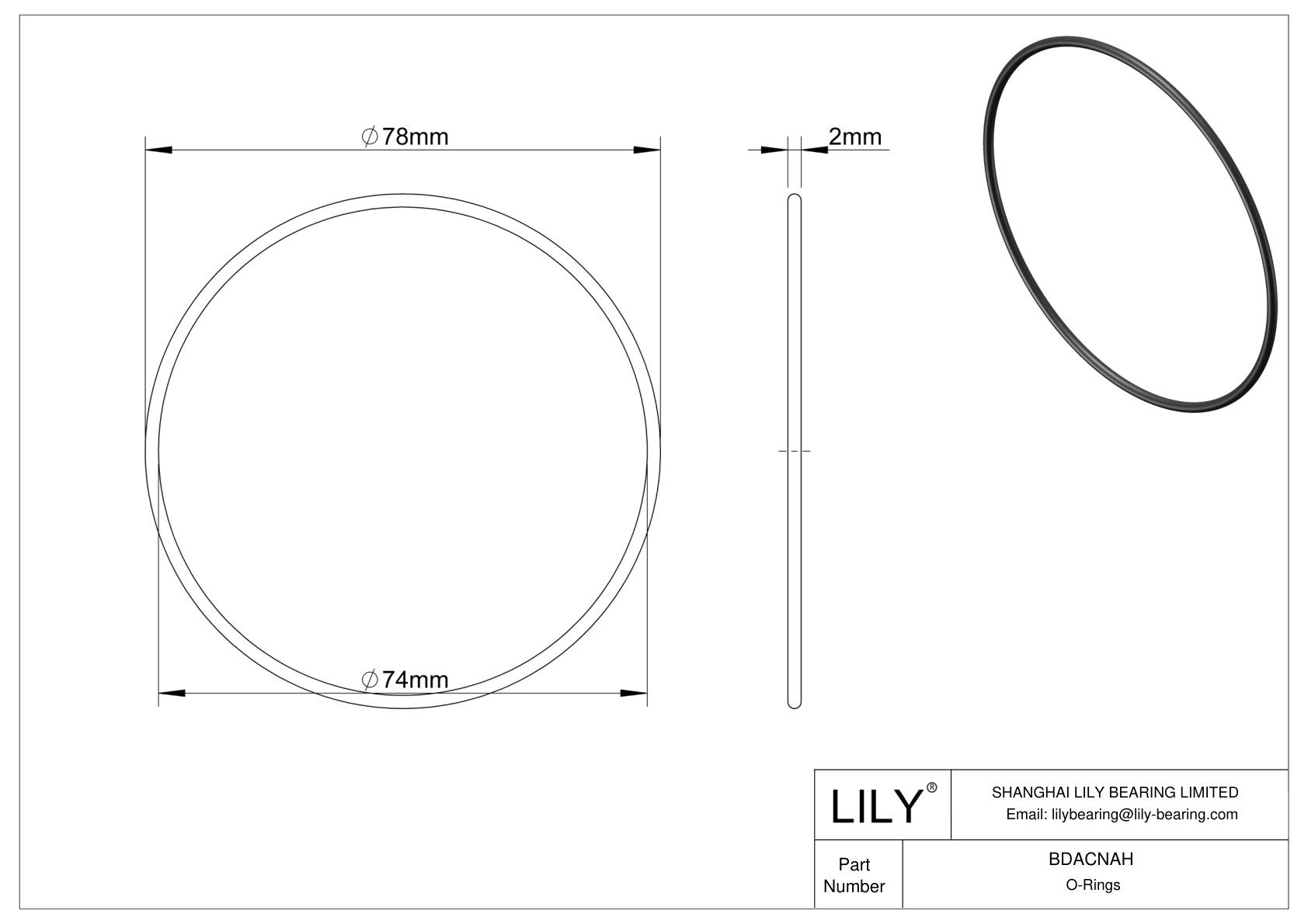 BDACNAH Oil Resistant O-Rings Round cad drawing