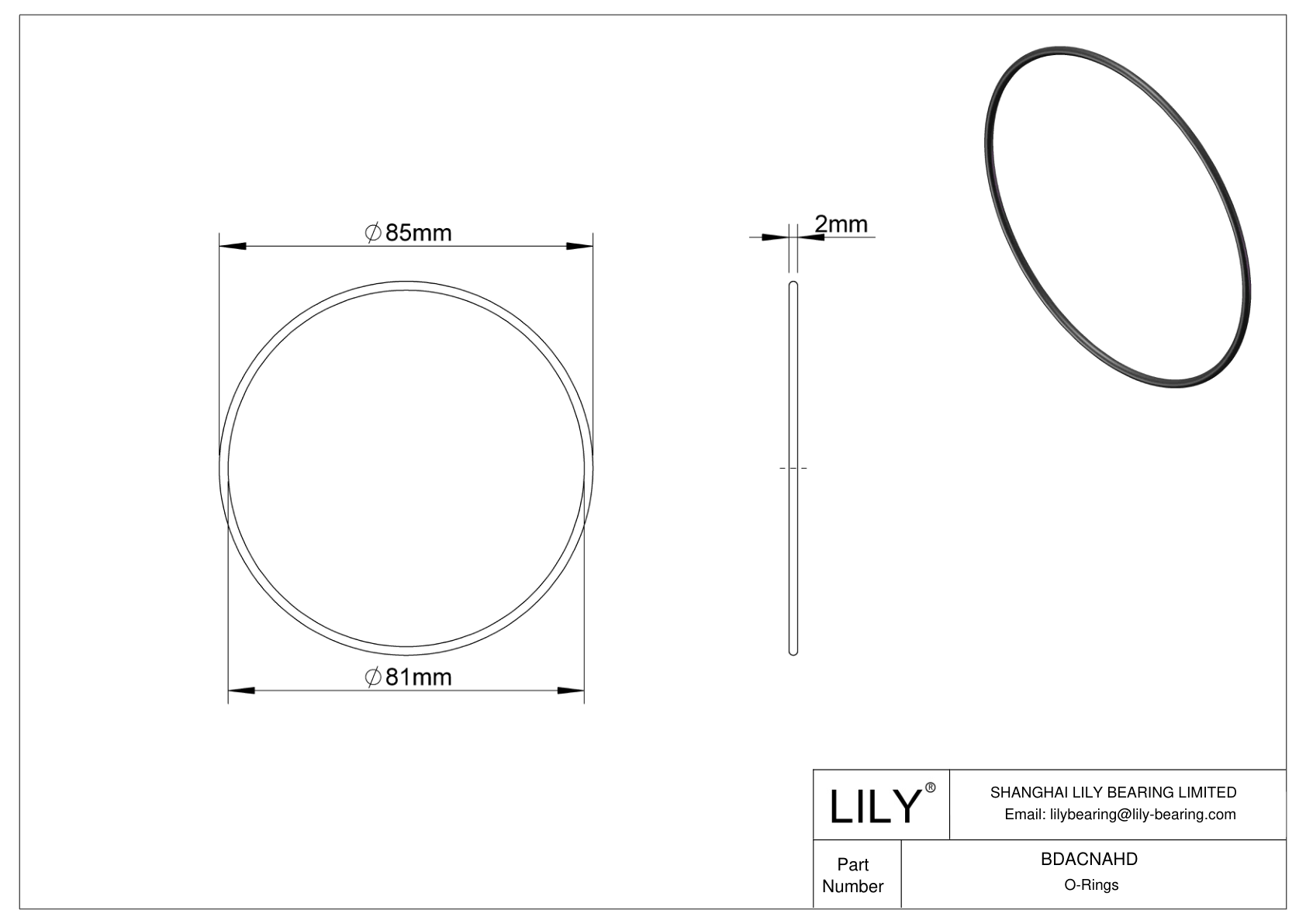 BDACNAHD Oil Resistant O-Rings Round cad drawing