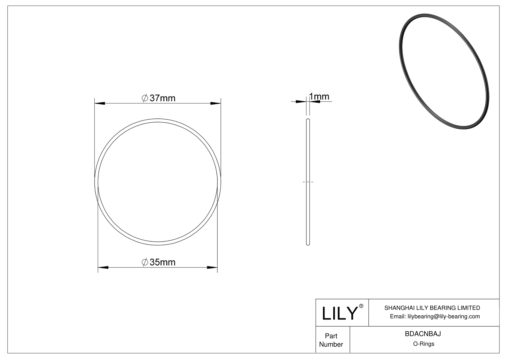 BDACNBAJ Oil Resistant O-Rings Round cad drawing