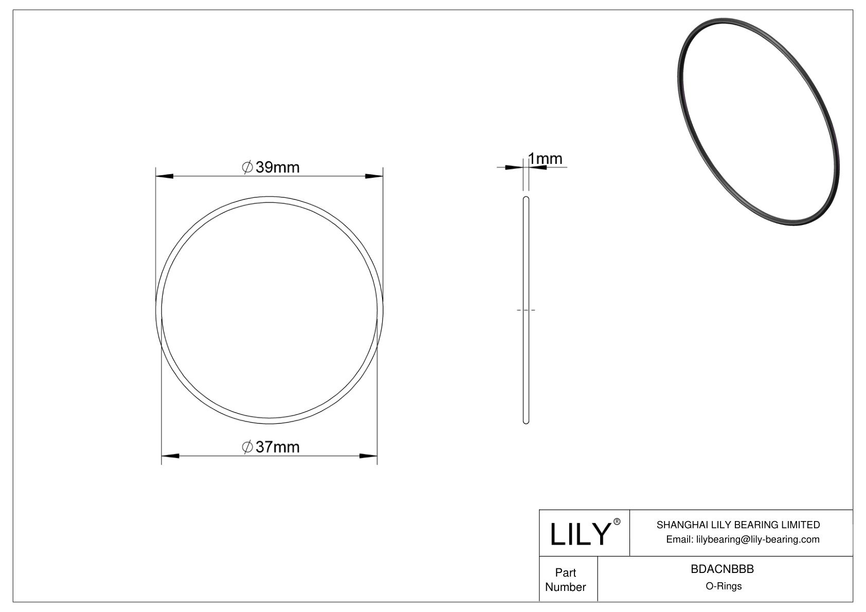 BDACNBBB Oil Resistant O-Rings Round cad drawing