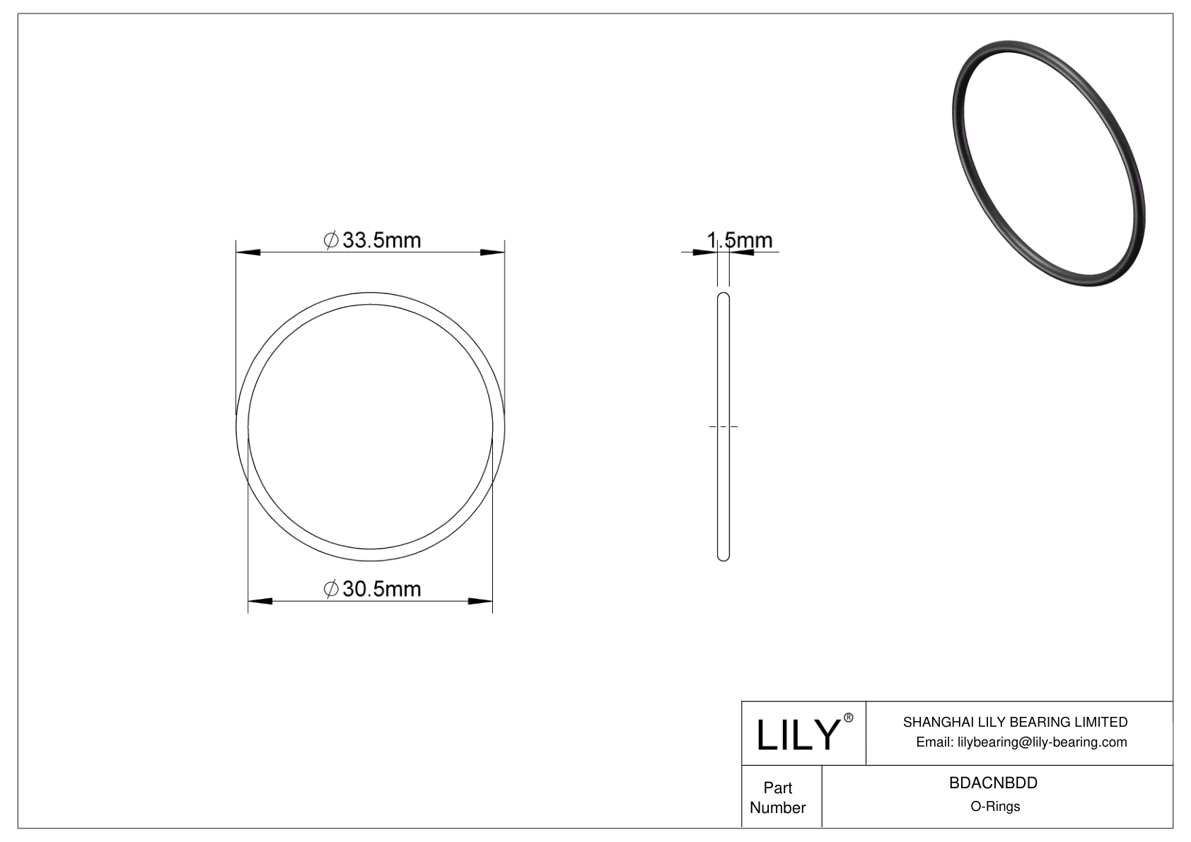 BDACNBDD Oil Resistant O-Rings Round cad drawing