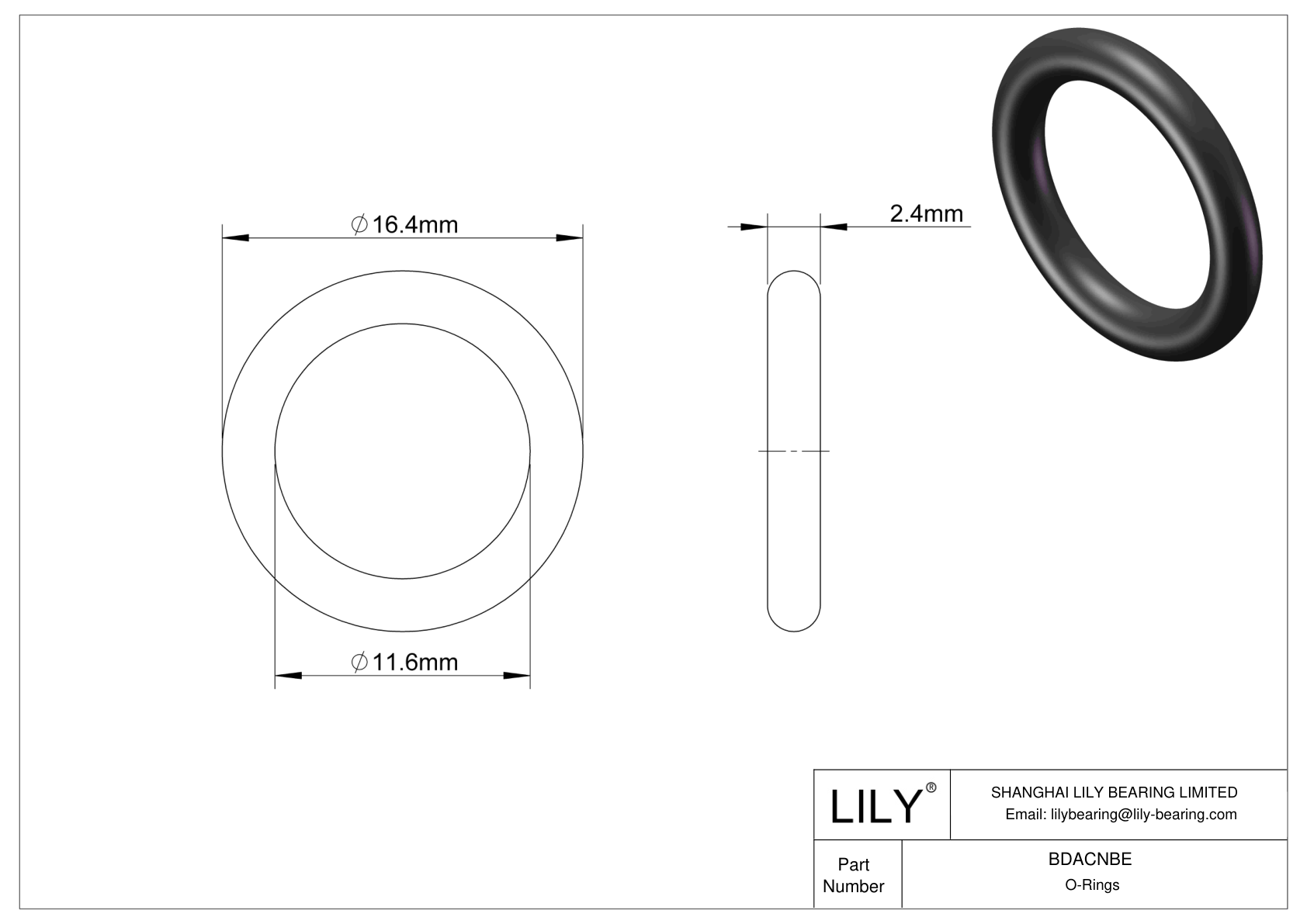 BDACNBE Oil Resistant O-Rings Round cad drawing