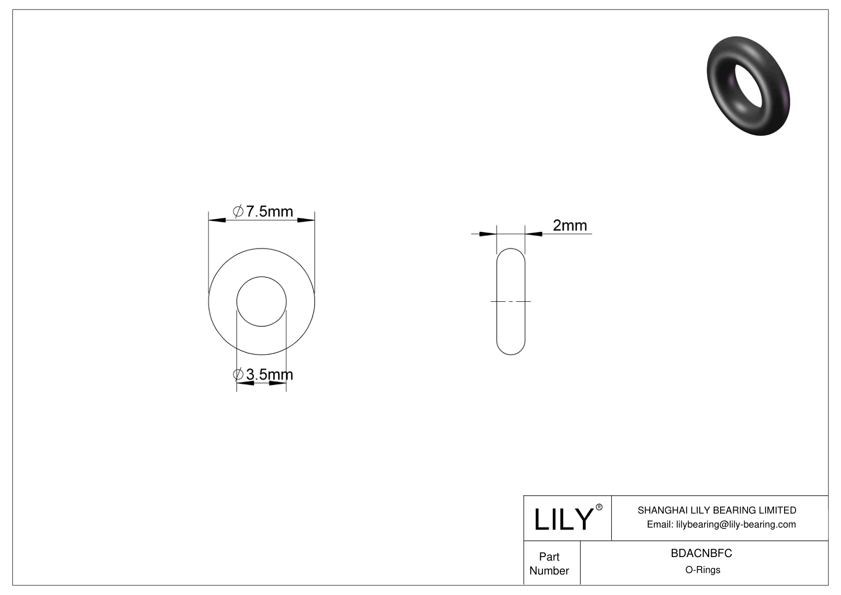 BDACNBFC Oil Resistant O-Rings Round cad drawing