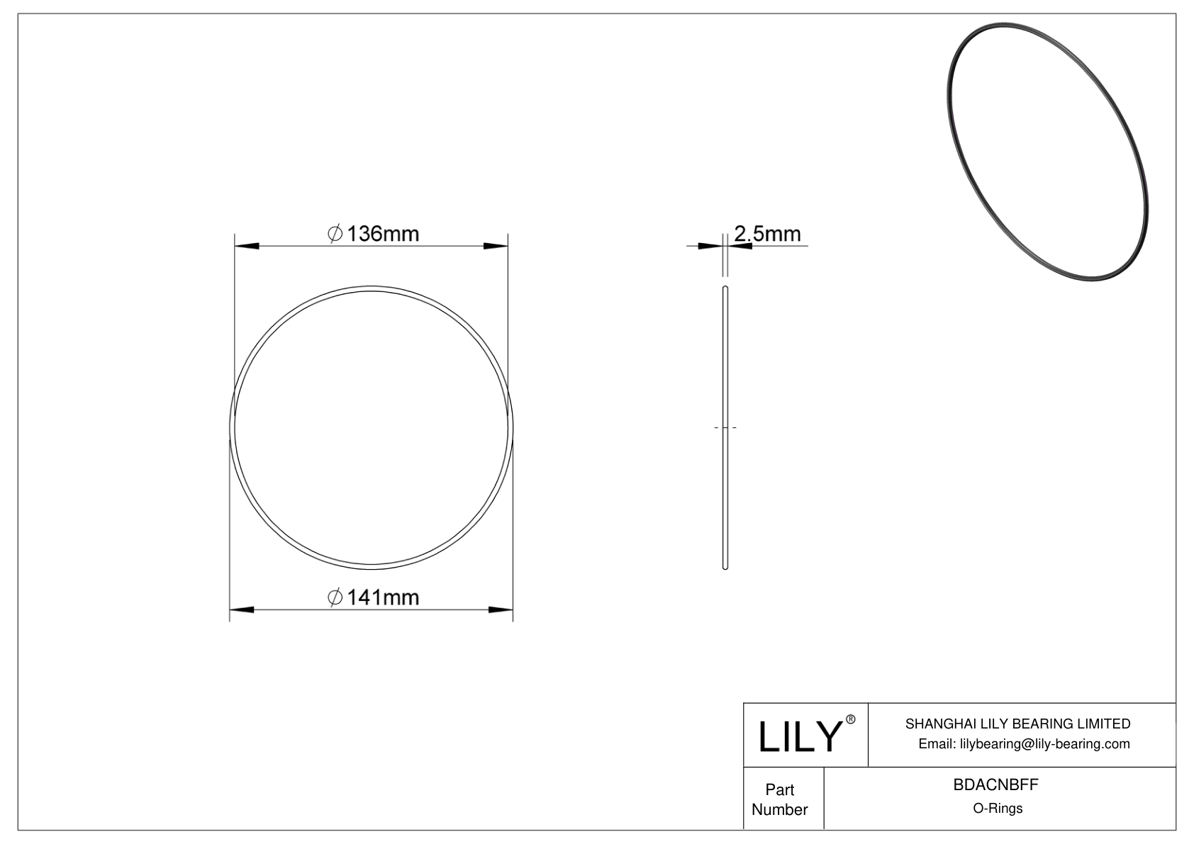 BDACNBFF Oil Resistant O-Rings Round cad drawing