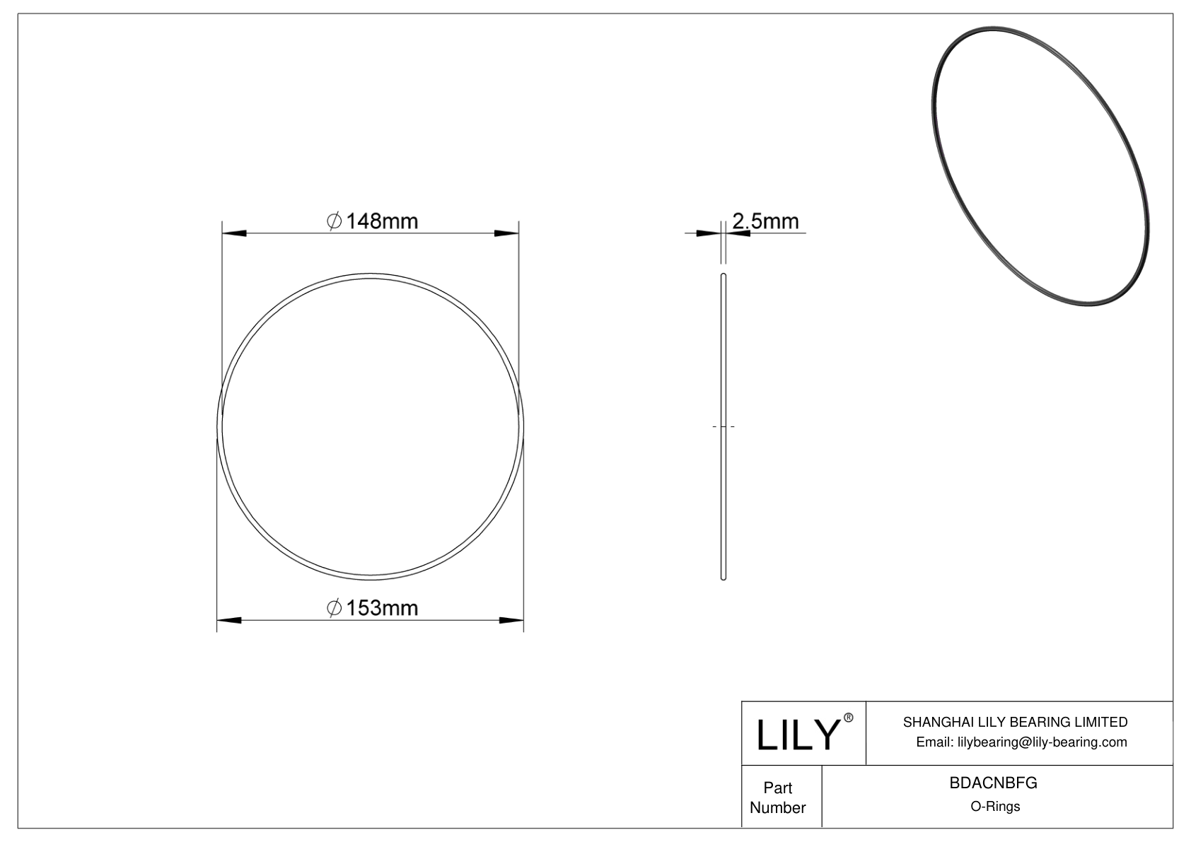 BDACNBFG Oil Resistant O-Rings Round cad drawing