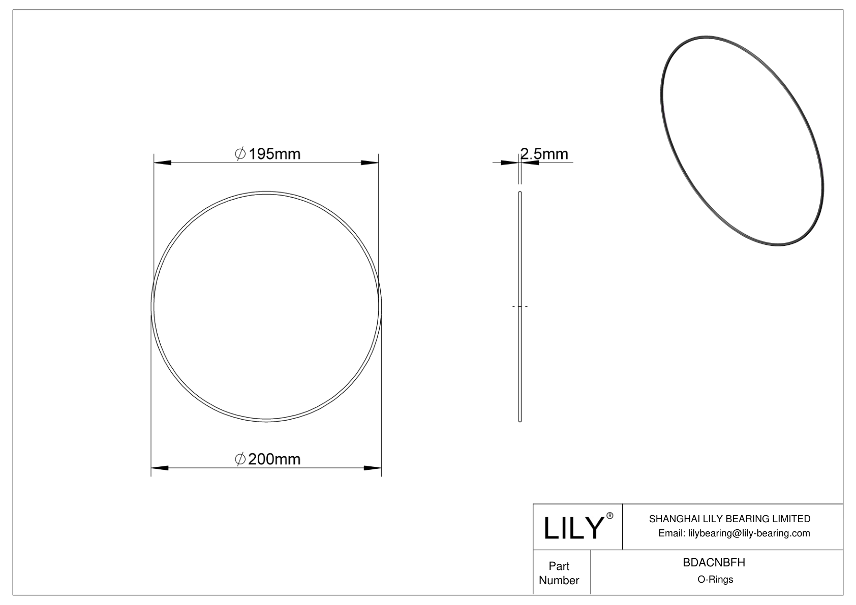 BDACNBFH Juntas tóricas redondas resistentes al aceite cad drawing