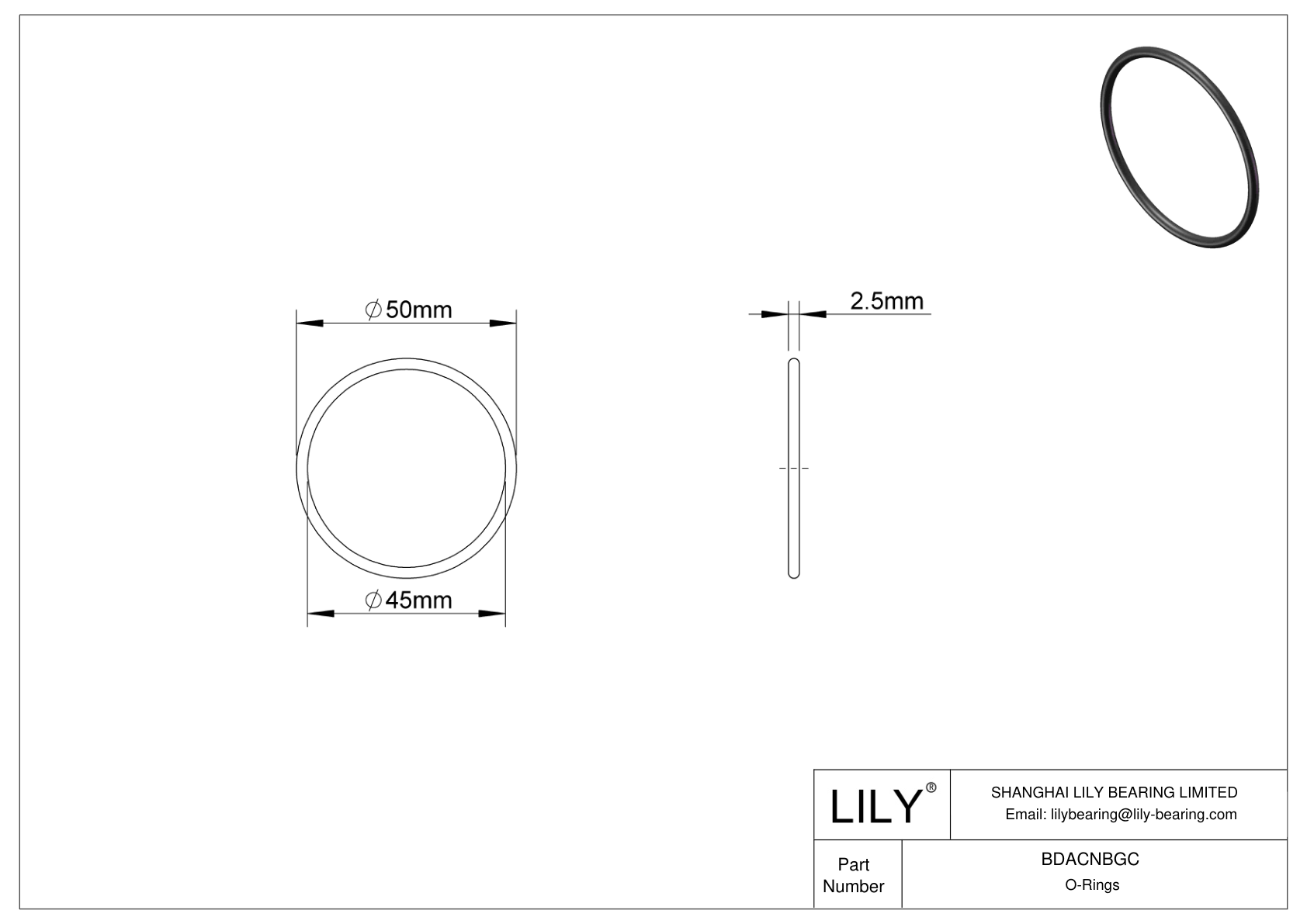 BDACNBGC Oil Resistant O-Rings Round cad drawing