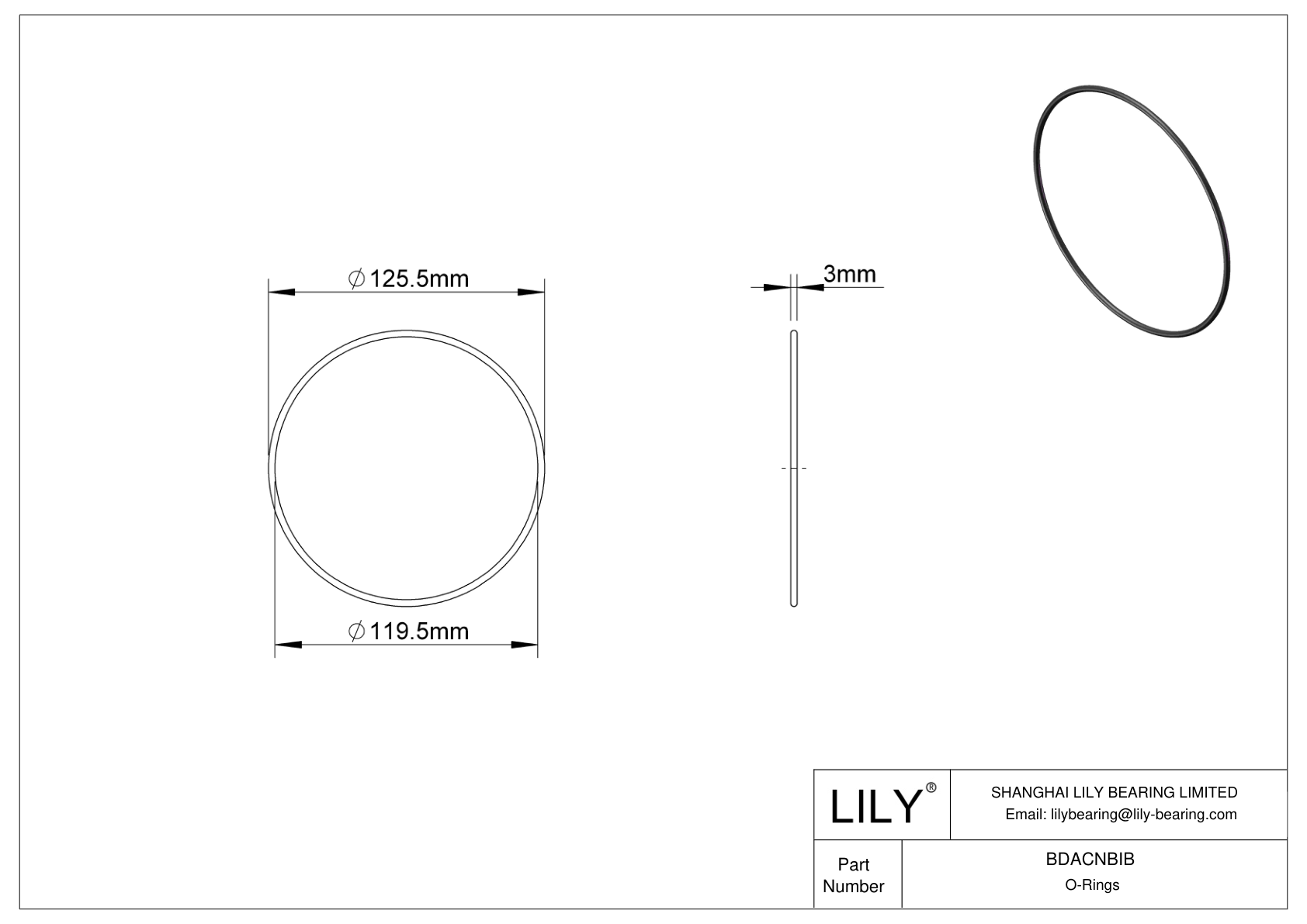 BDACNBIB Oil Resistant O-Rings Round cad drawing