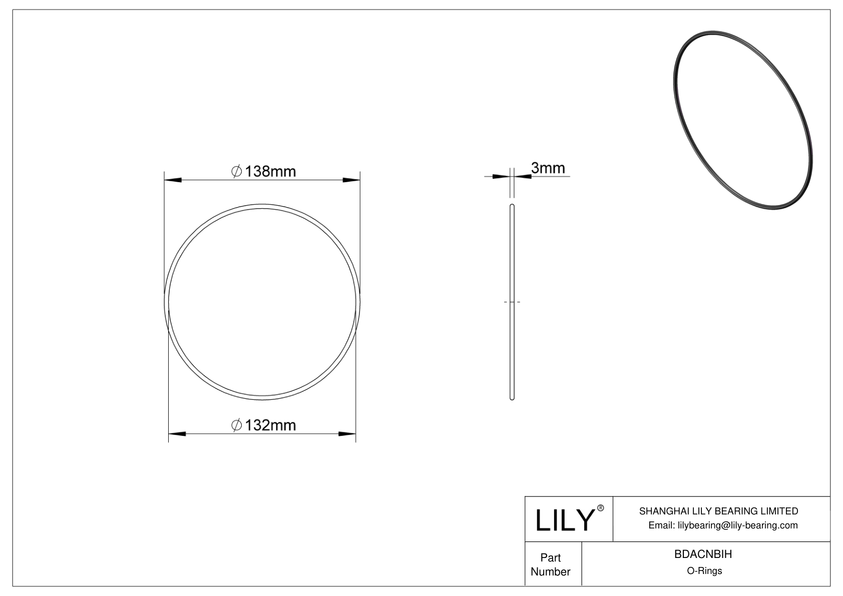 BDACNBIH Oil Resistant O-Rings Round cad drawing