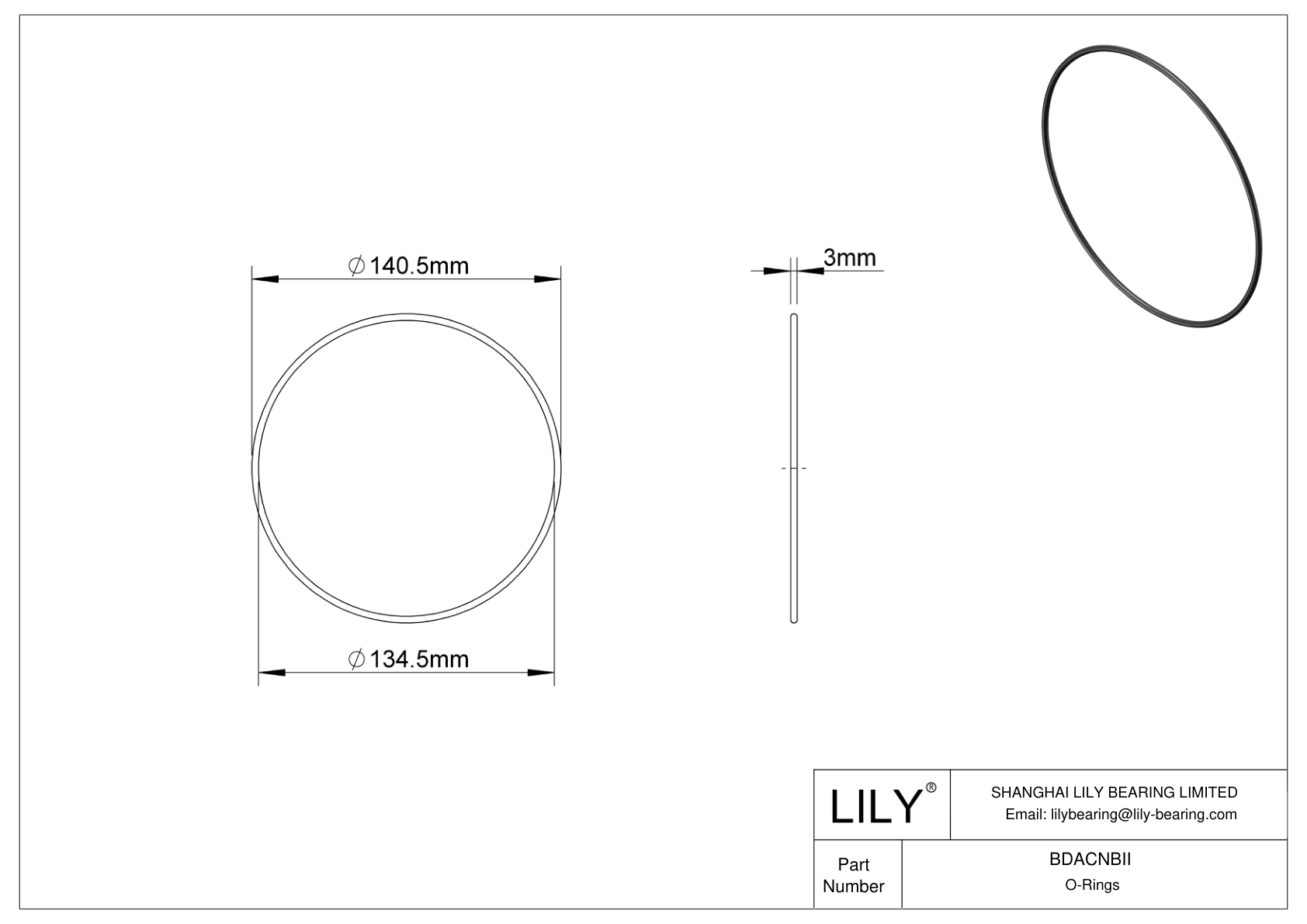 BDACNBII Oil Resistant O-Rings Round cad drawing