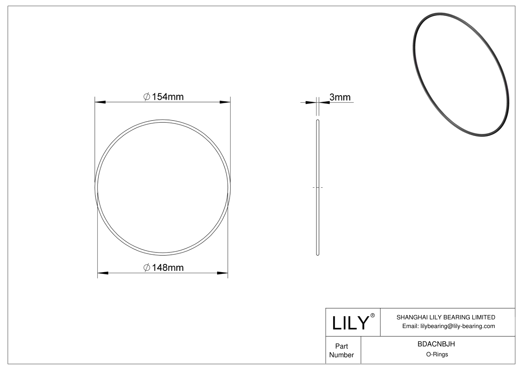 BDACNBJH Oil Resistant O-Rings Round cad drawing