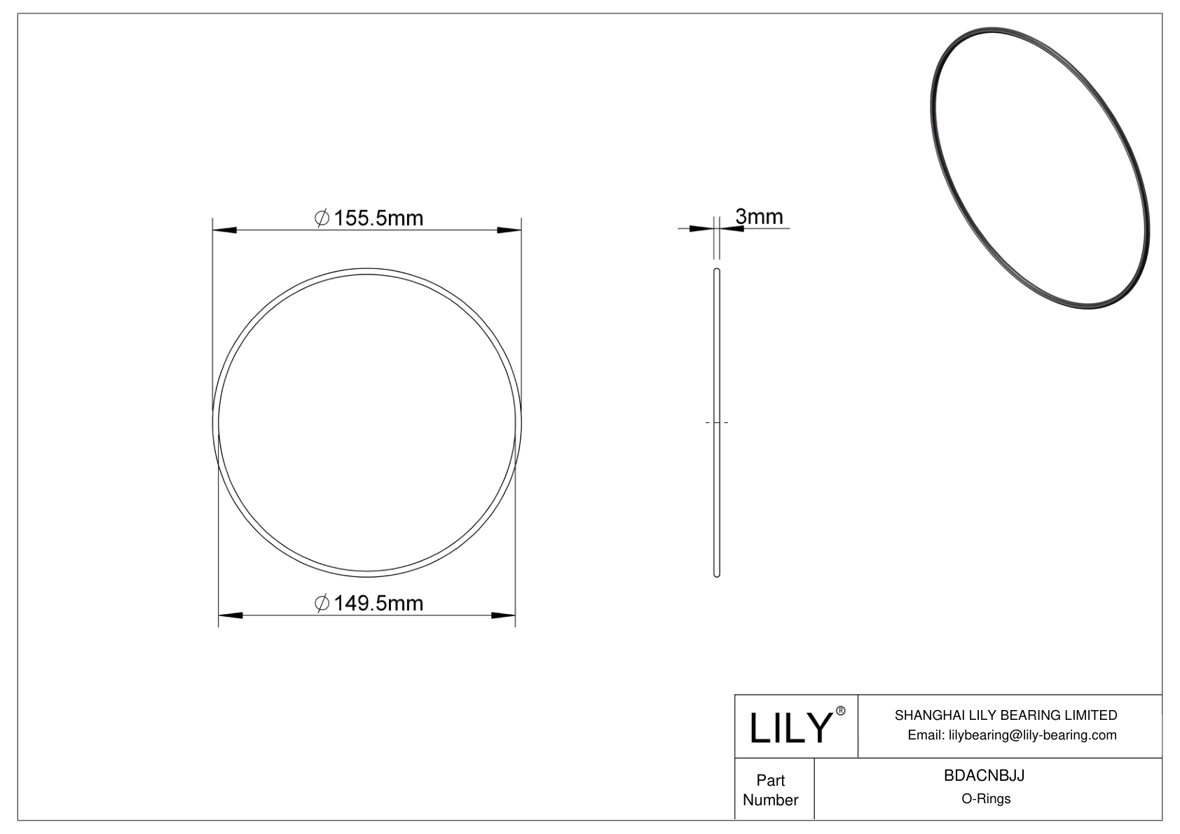 BDACNBJJ Oil Resistant O-Rings Round cad drawing