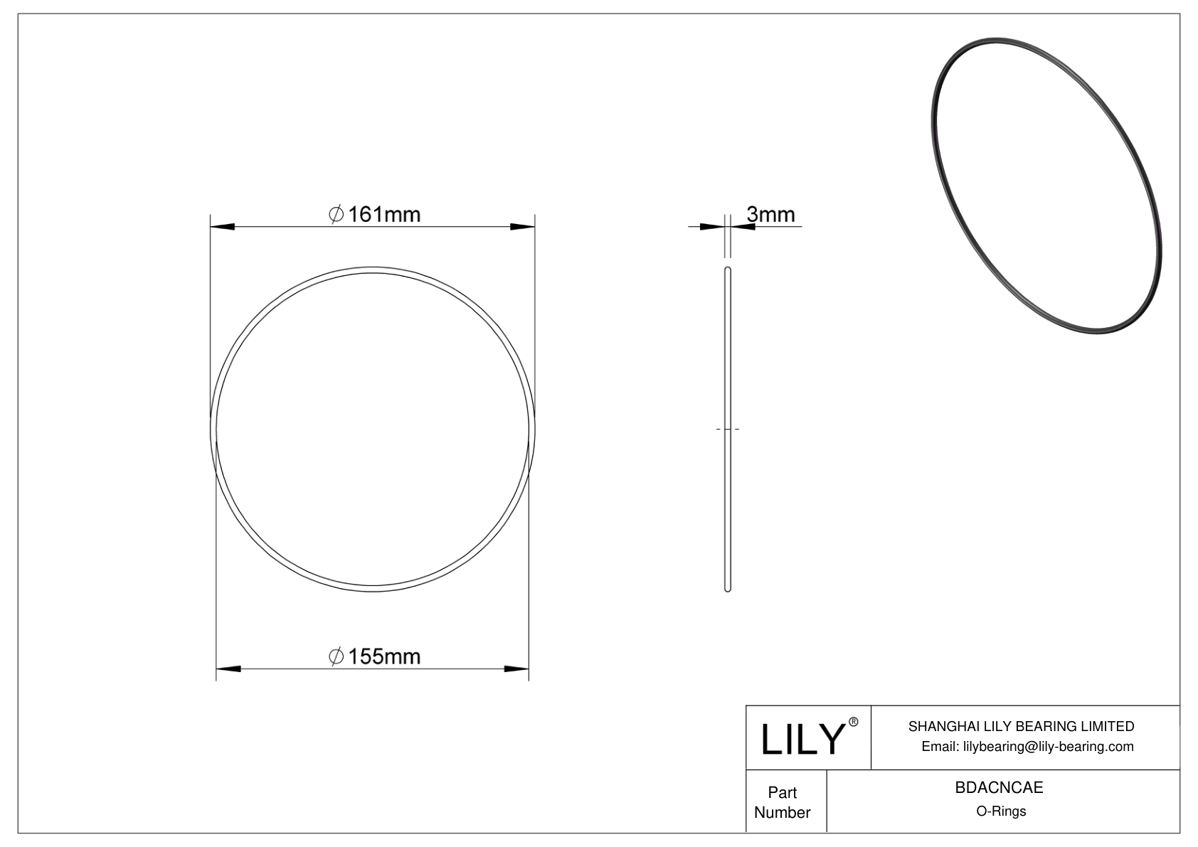 BDACNCAE Oil Resistant O-Rings Round cad drawing