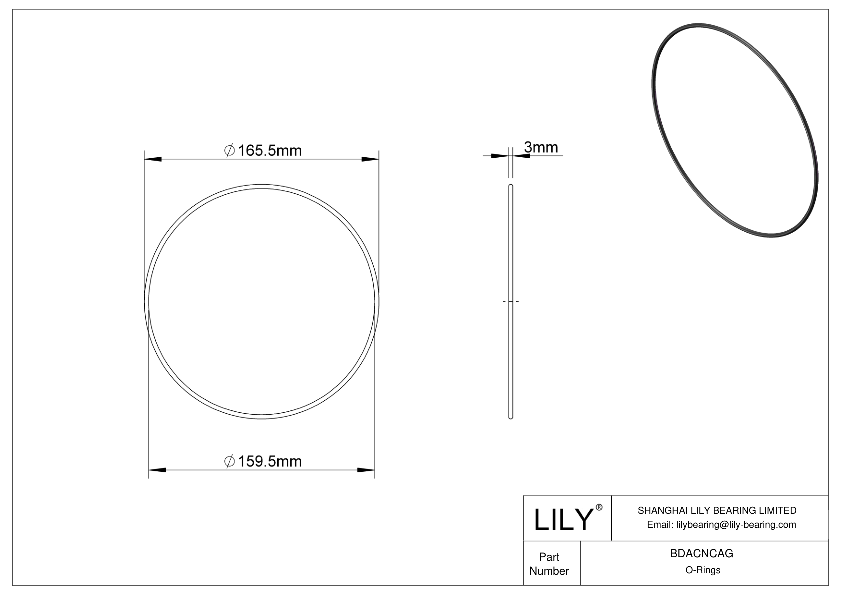 BDACNCAG Oil Resistant O-Rings Round cad drawing