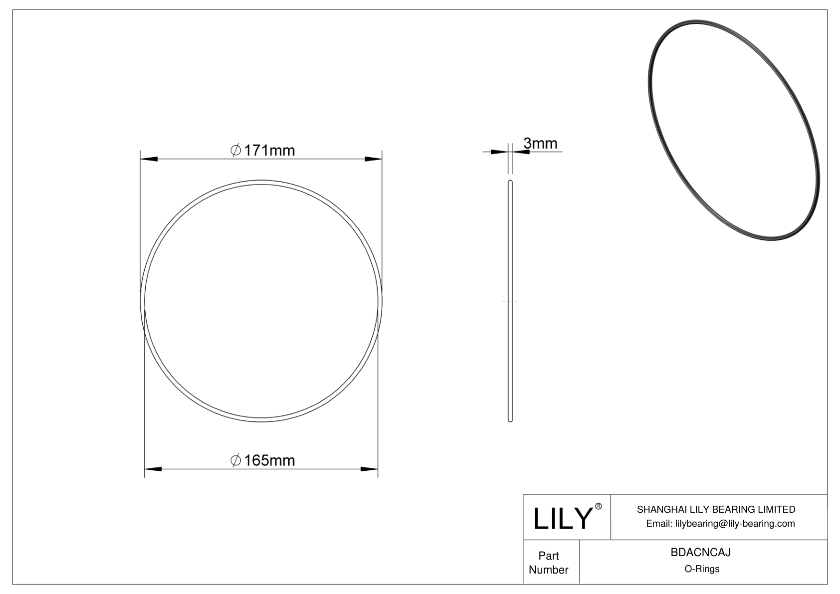 BDACNCAJ Oil Resistant O-Rings Round cad drawing