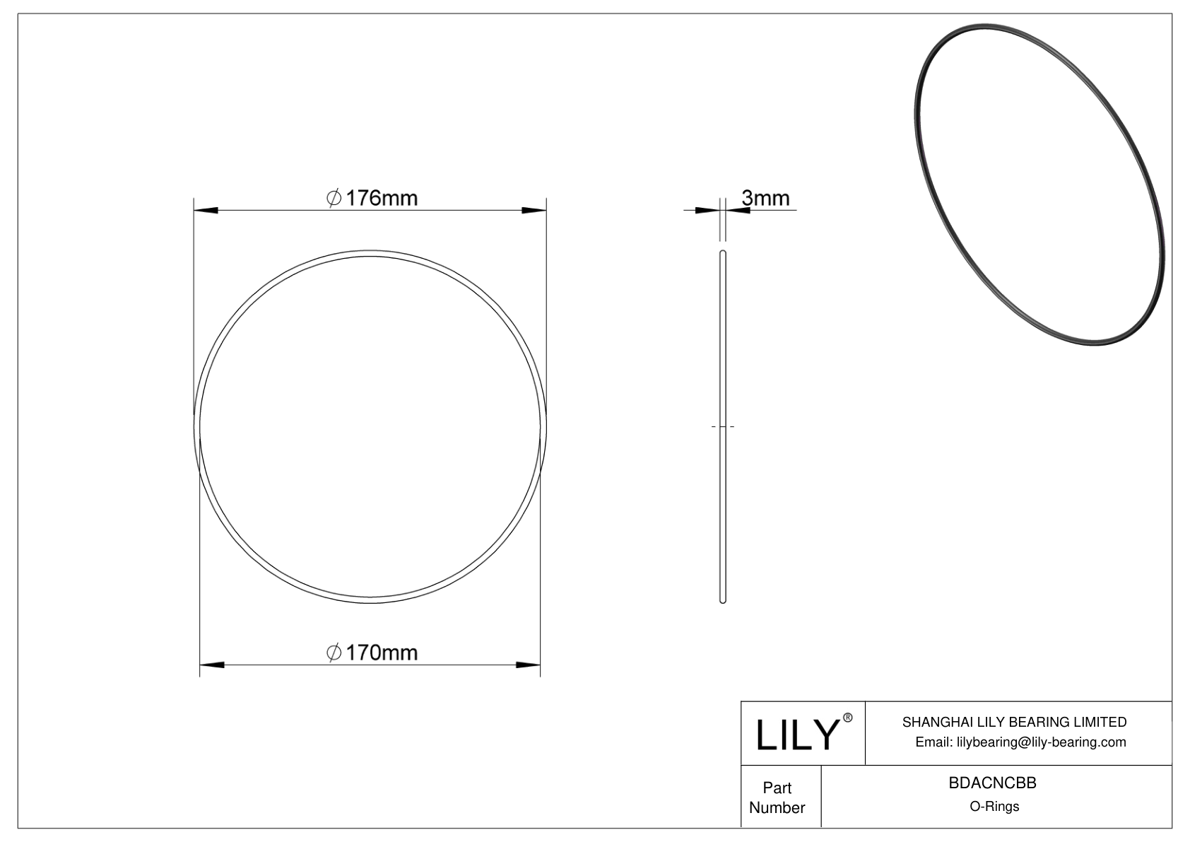 BDACNCBB Oil Resistant O-Rings Round cad drawing