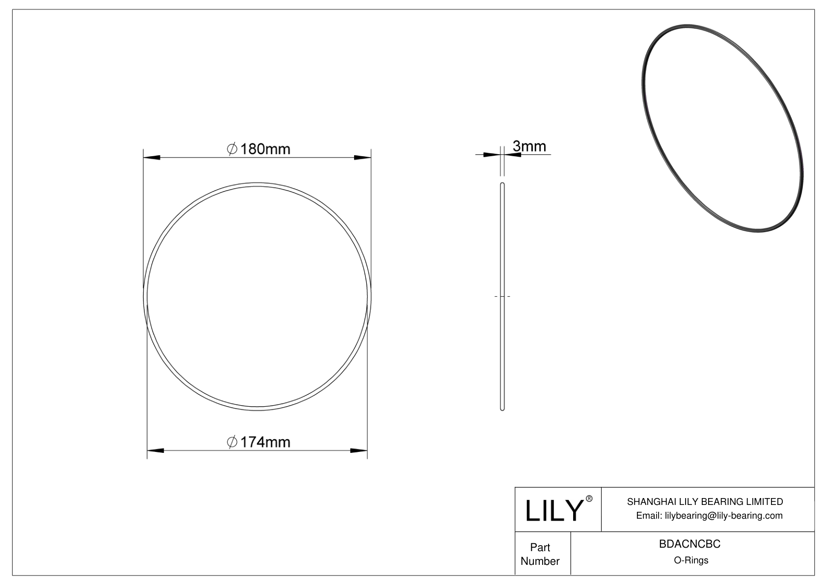 BDACNCBC Oil Resistant O-Rings Round cad drawing