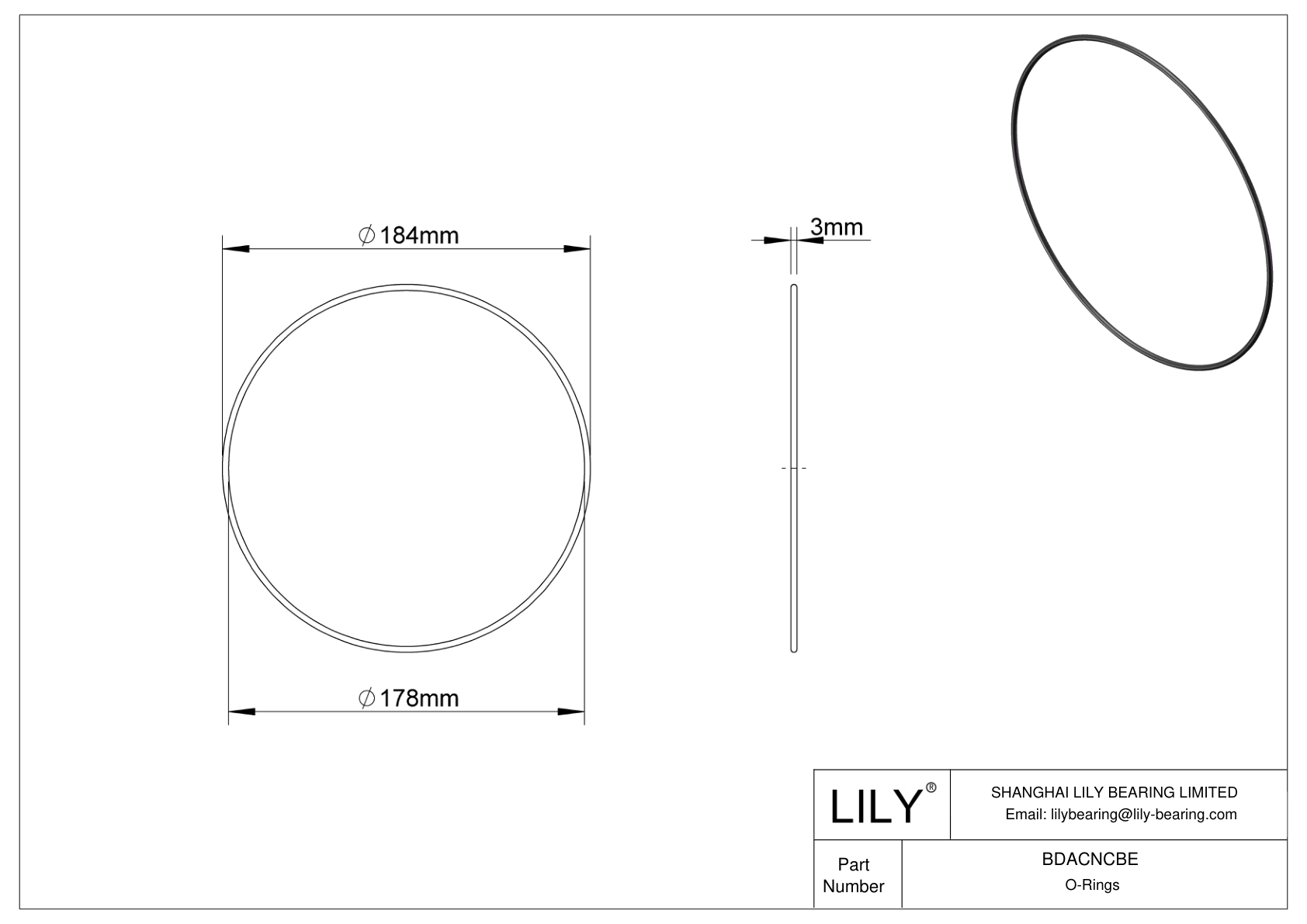 BDACNCBE Oil Resistant O-Rings Round cad drawing